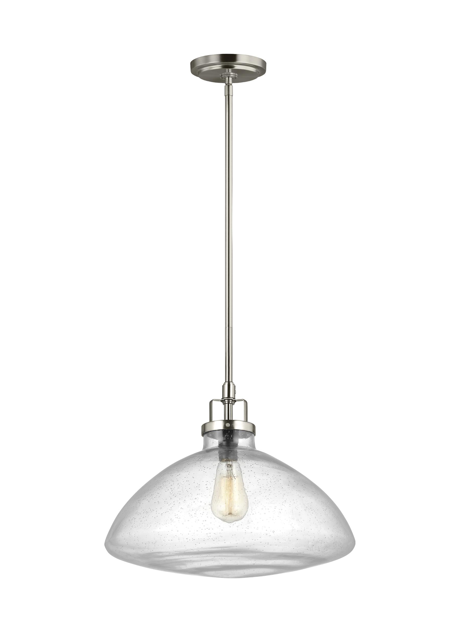Generation Lighting Belton 1 -Light Brushed Nickel Transitional Seeded glass Bowl Medium Hanging Pendant light