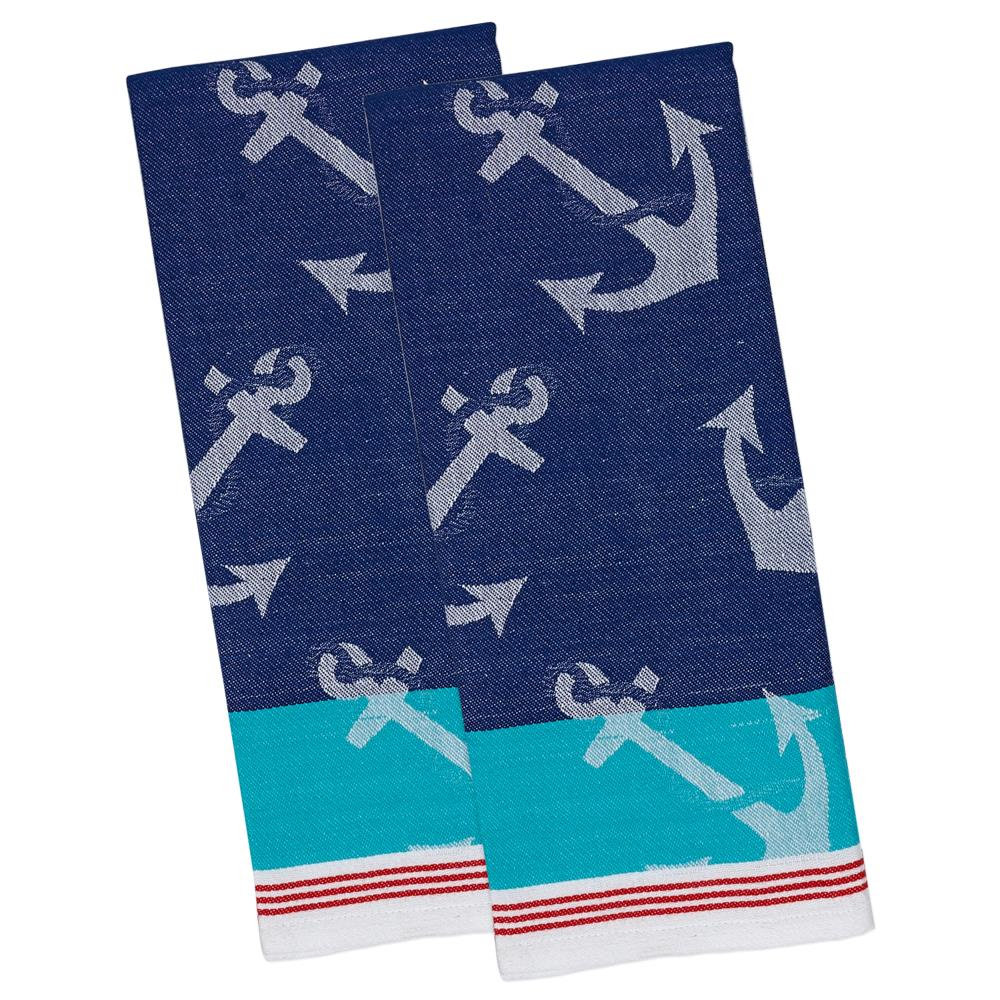 DII Anchor's Away Collection Kitchen, Dishtowel Set, 18x28, Jacquard, 2 Piece