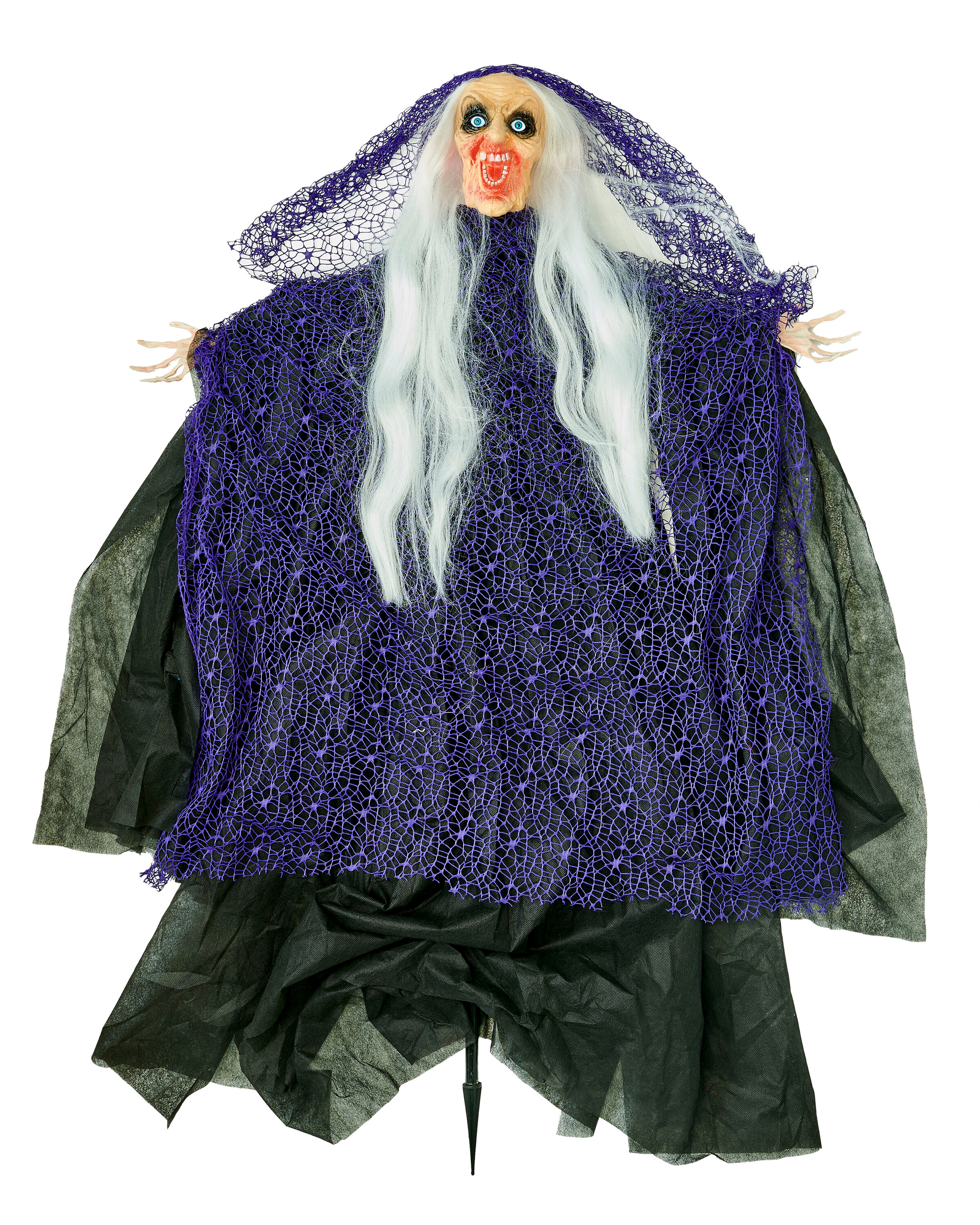 47-Inch Light-Up Witch Yard Stake with Purple Fish Net