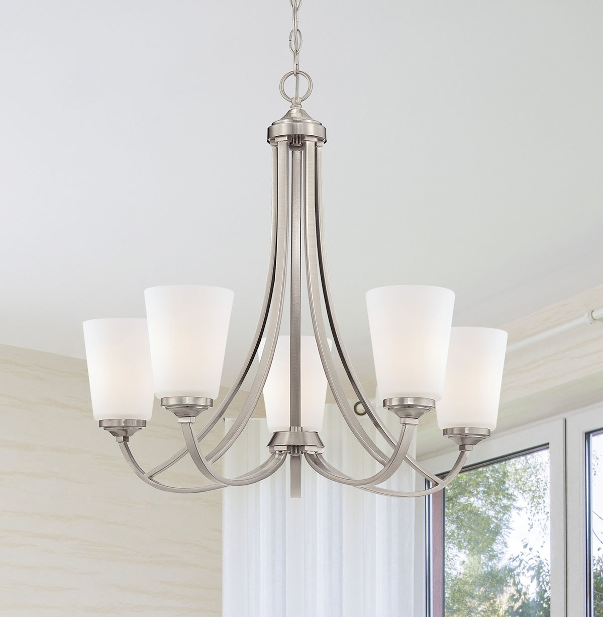 Minka Lavery Chandelier Lighting 4965-84, Overland Park Glass 1 Tier with Shades, 5 Light, Nickel
