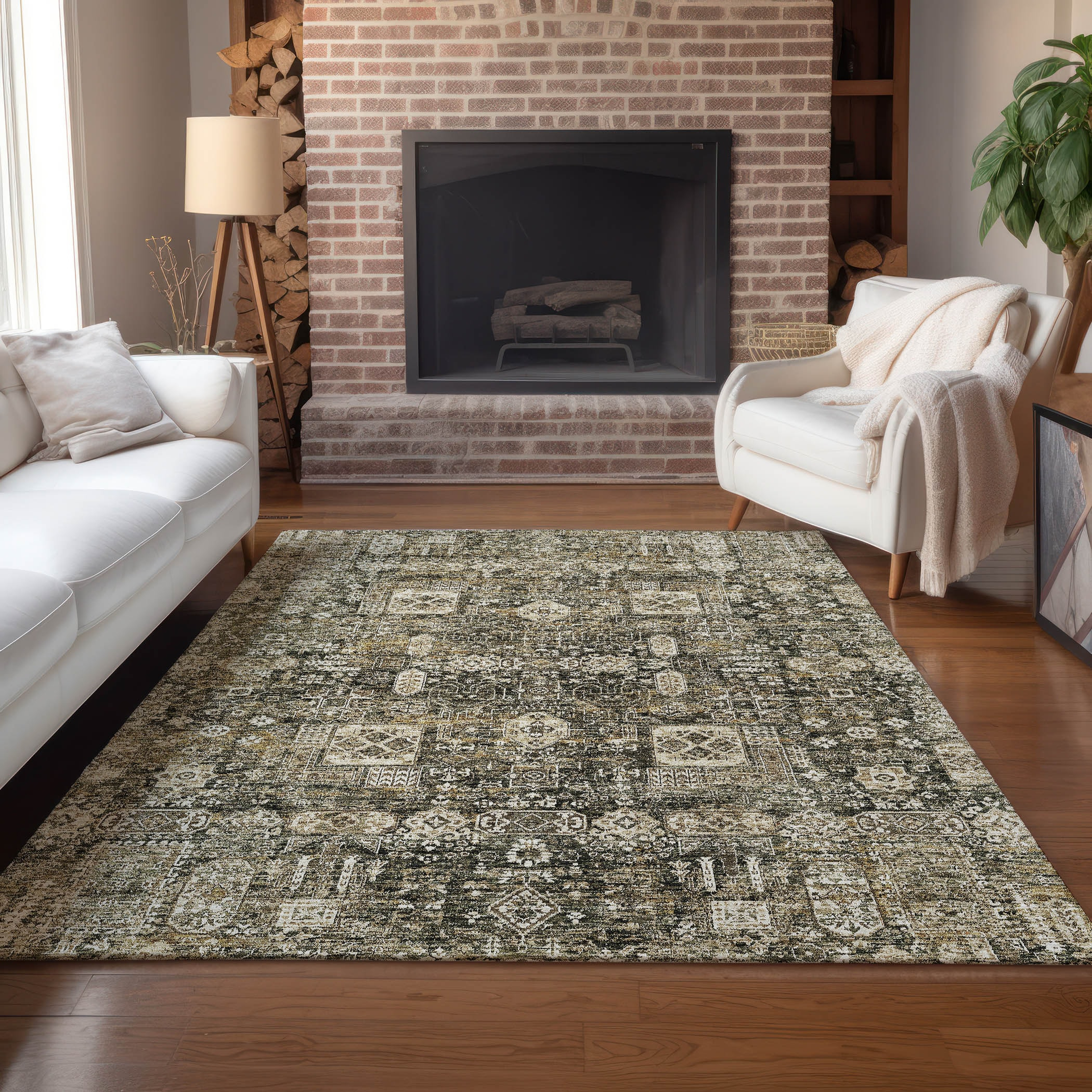 Coffee Flat Woven Synthetic Rectangular Washable Rug