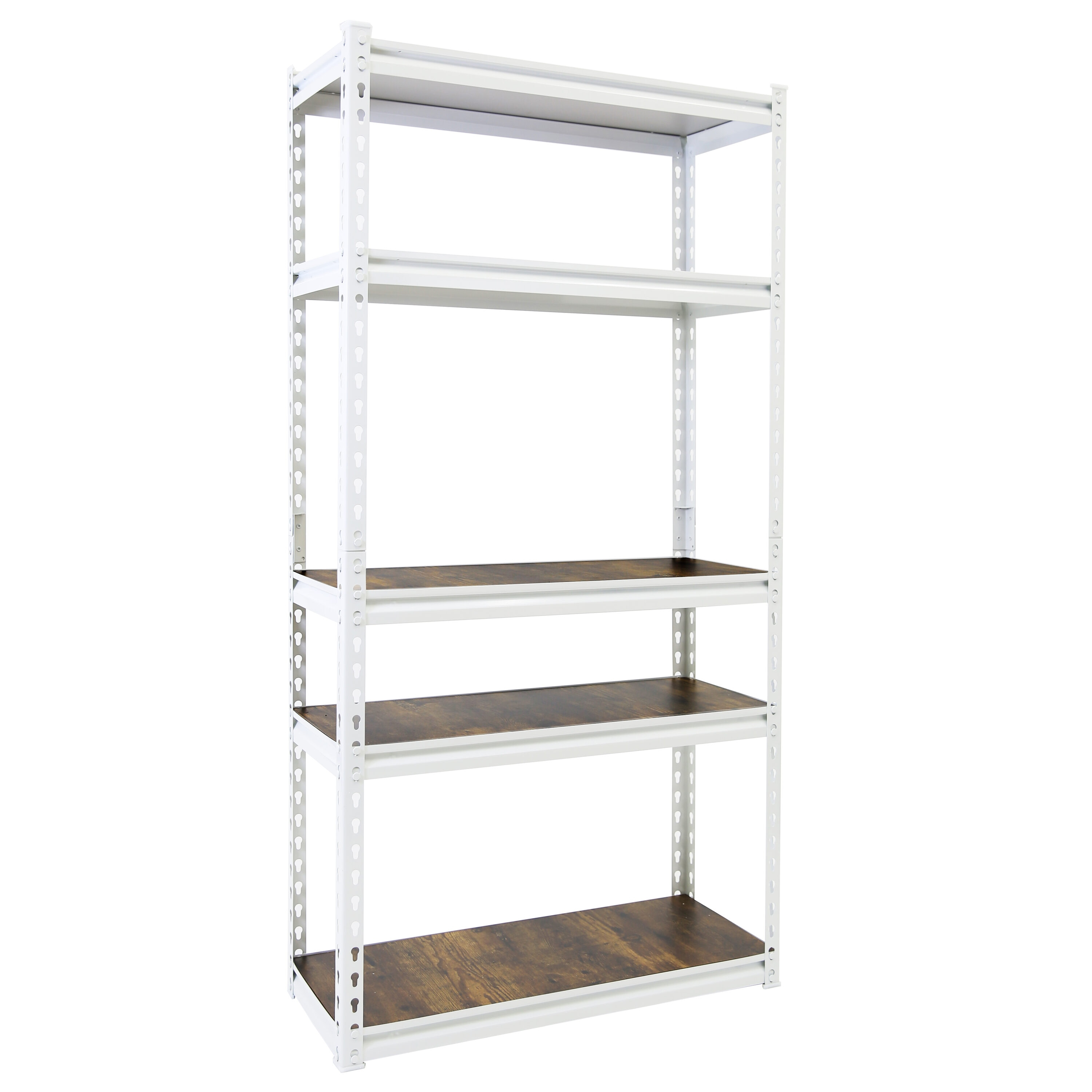 King's Rack 5-Tier Metal Boltless Storage Shelving in White/Wooden