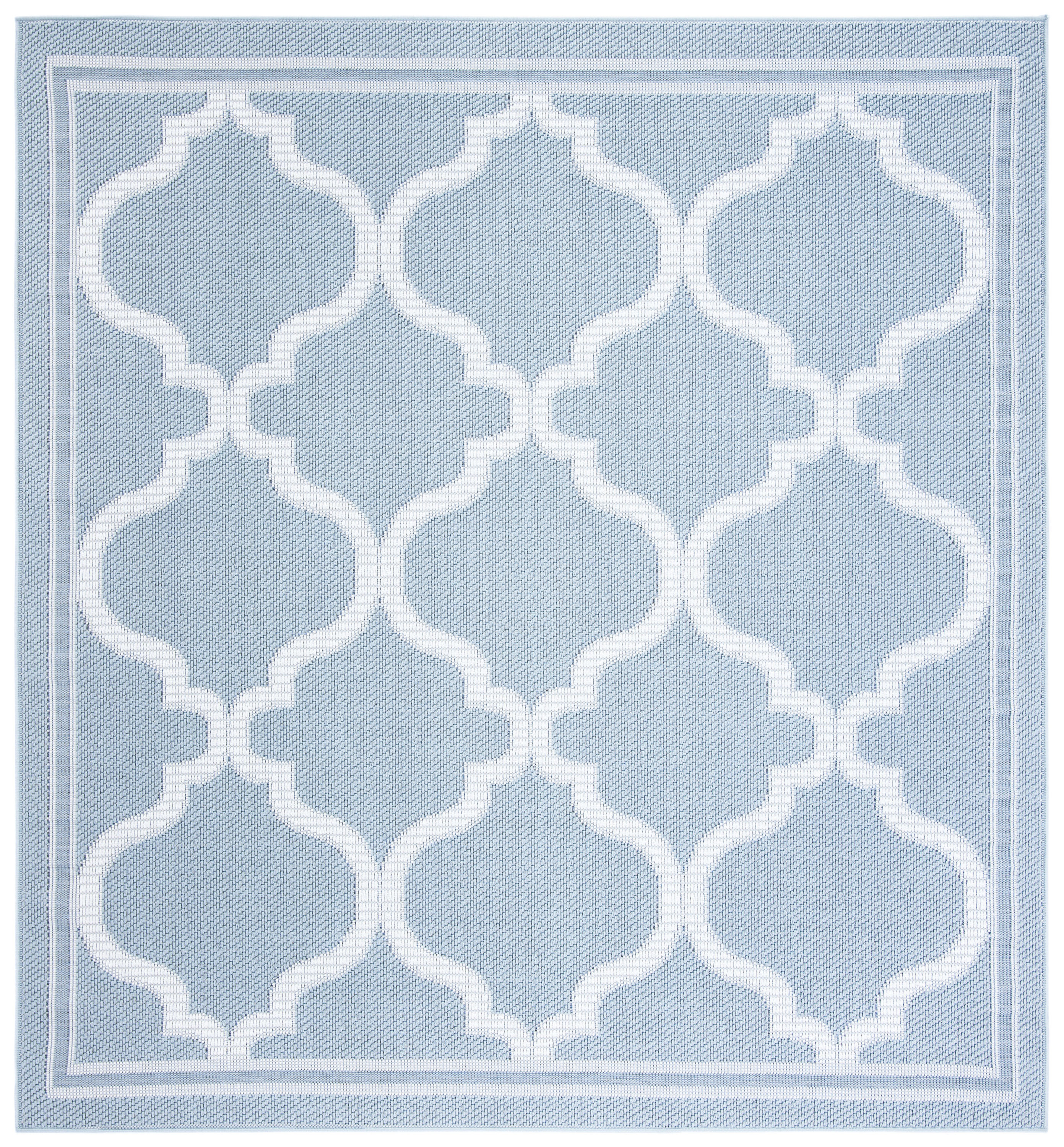 SAFAVIEH Bermuda Corie Geometric Quatrefoil Indoor/Outdoor Area Rug Light Blue/Ivory, 6'7" x 6'7" Square