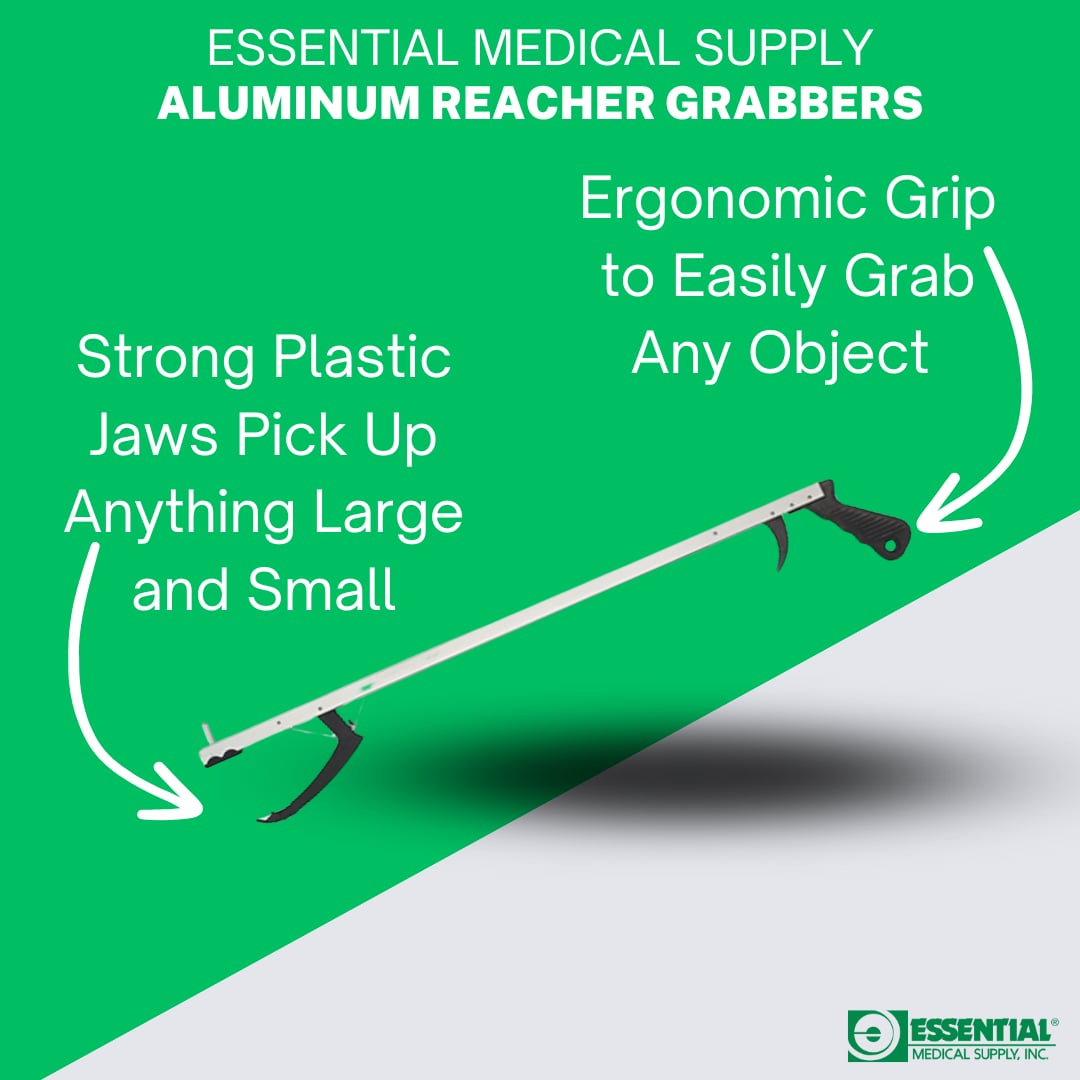 Essential Medical Supply Aluminum Reacher with Plastic Jaw and Raised Magnetic Post