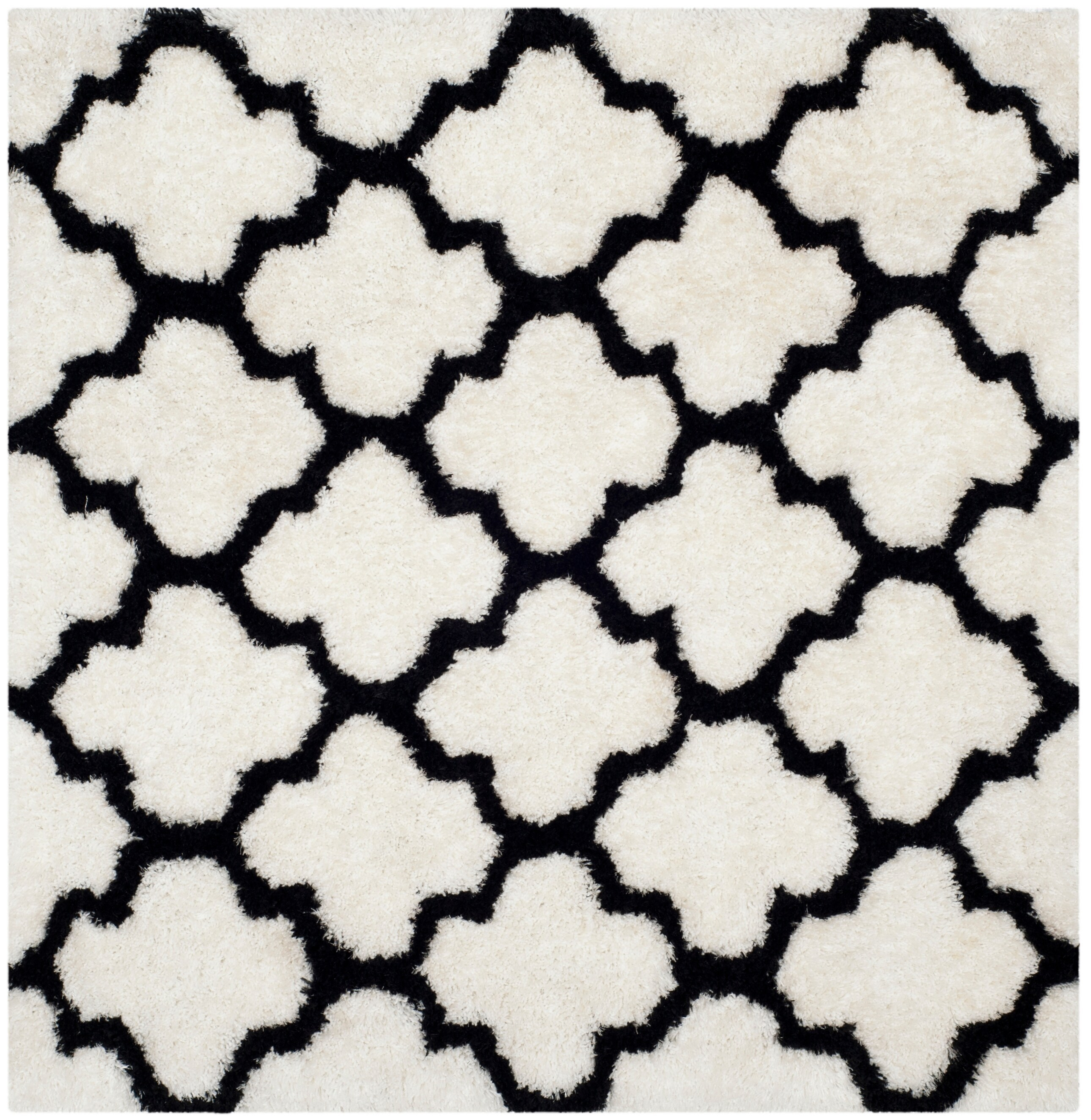 SAFAVIEH Barcelona Shag Mira Geometric Area Rug, Ivory/Black, 5' x 5' Square