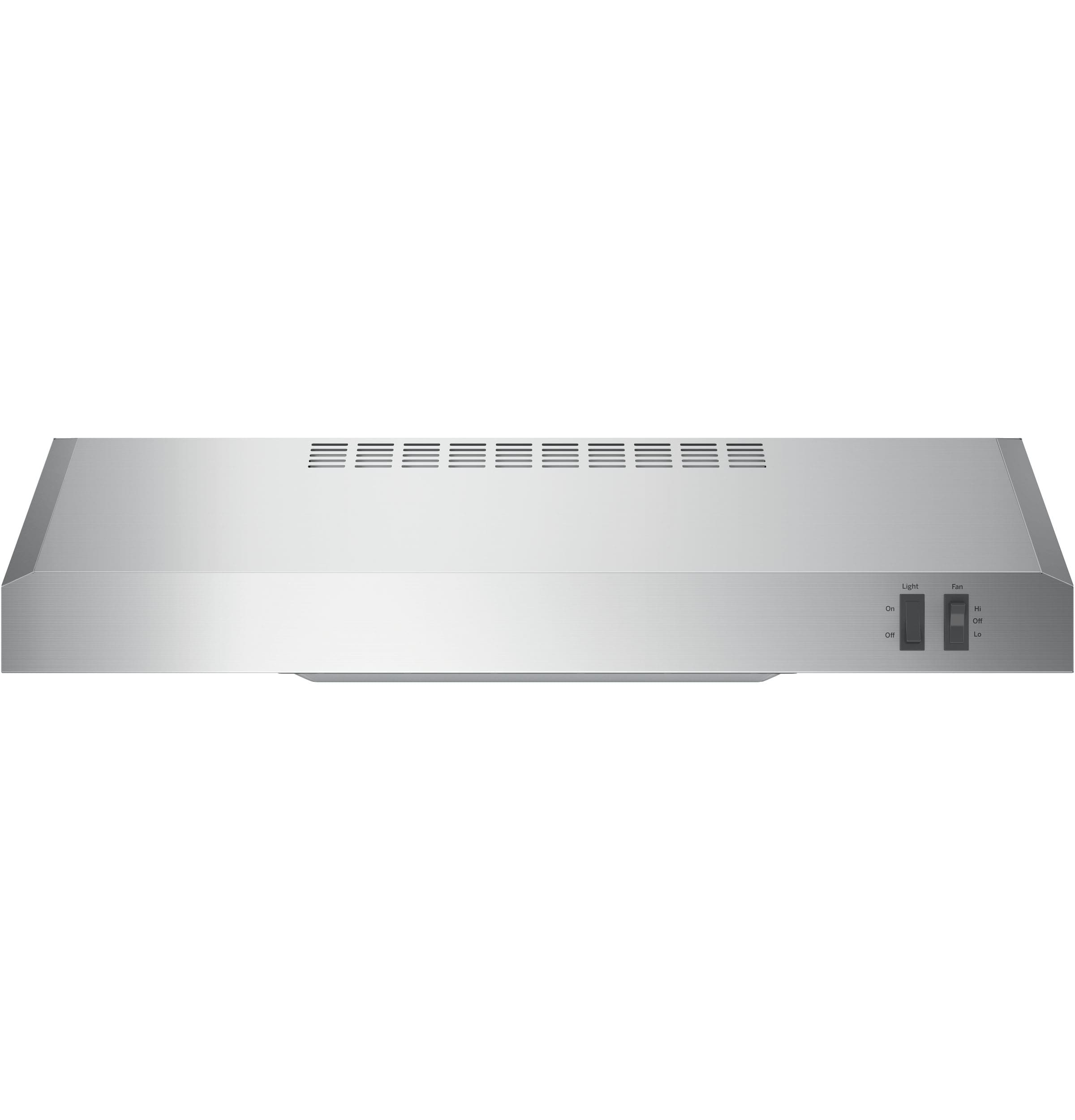 GE 24in. Under Cabinet Range Hood, convertible Duct, 2 Speed Exhaust Fan, Front Control and Reusable Filter, Stainless Steel
