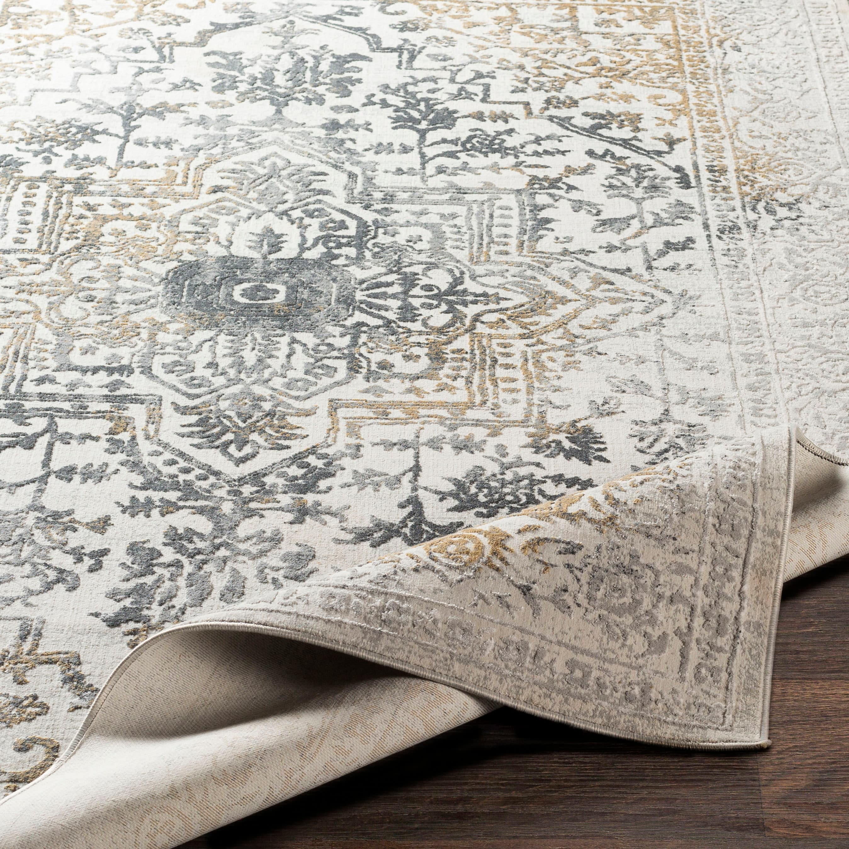Luxurious Gray Viscose Rectangular Area Rug, 79" x 114"