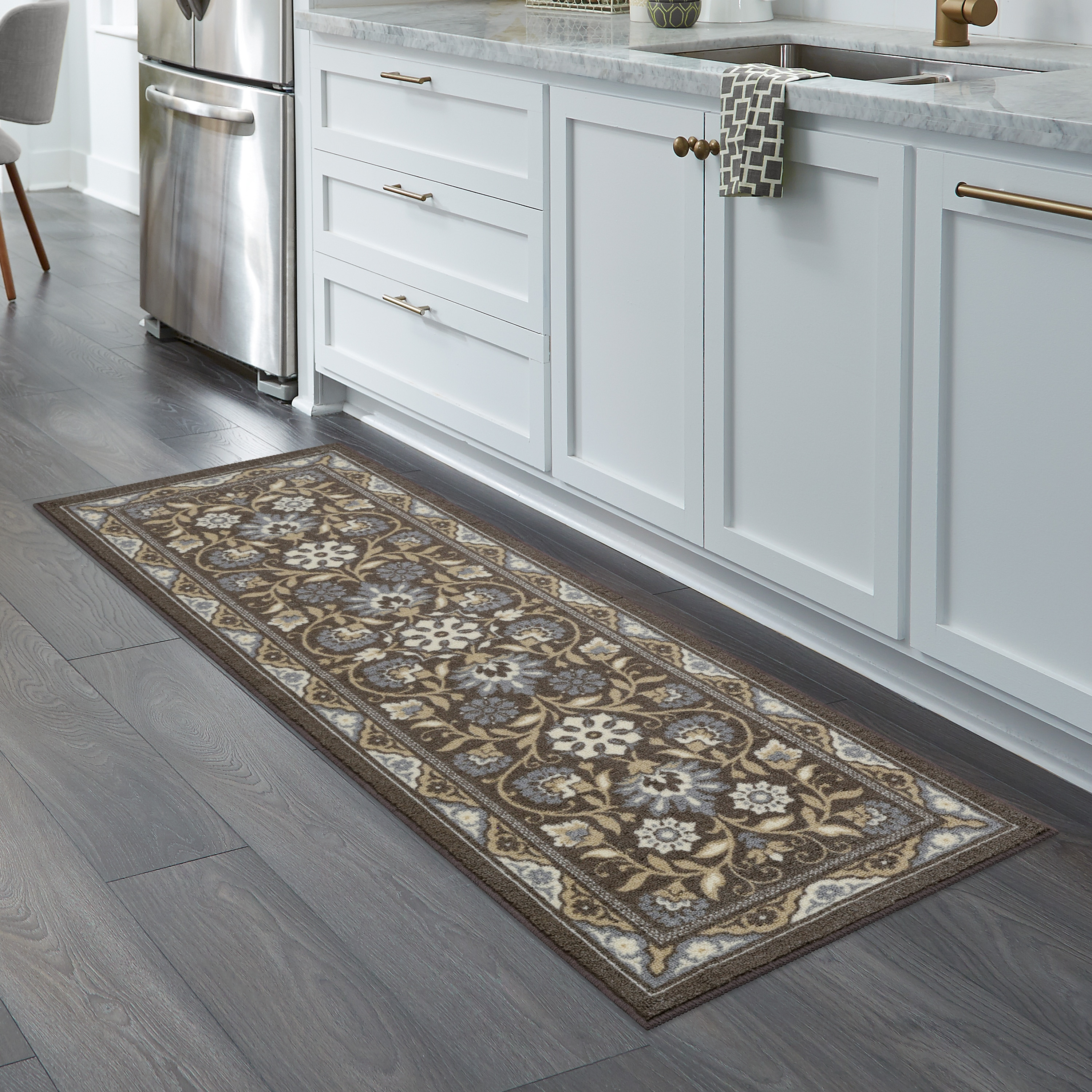 Maples Rugs Florence Traditional Swirl Gray Washable Hallway Runner Rug, 2' x 6'