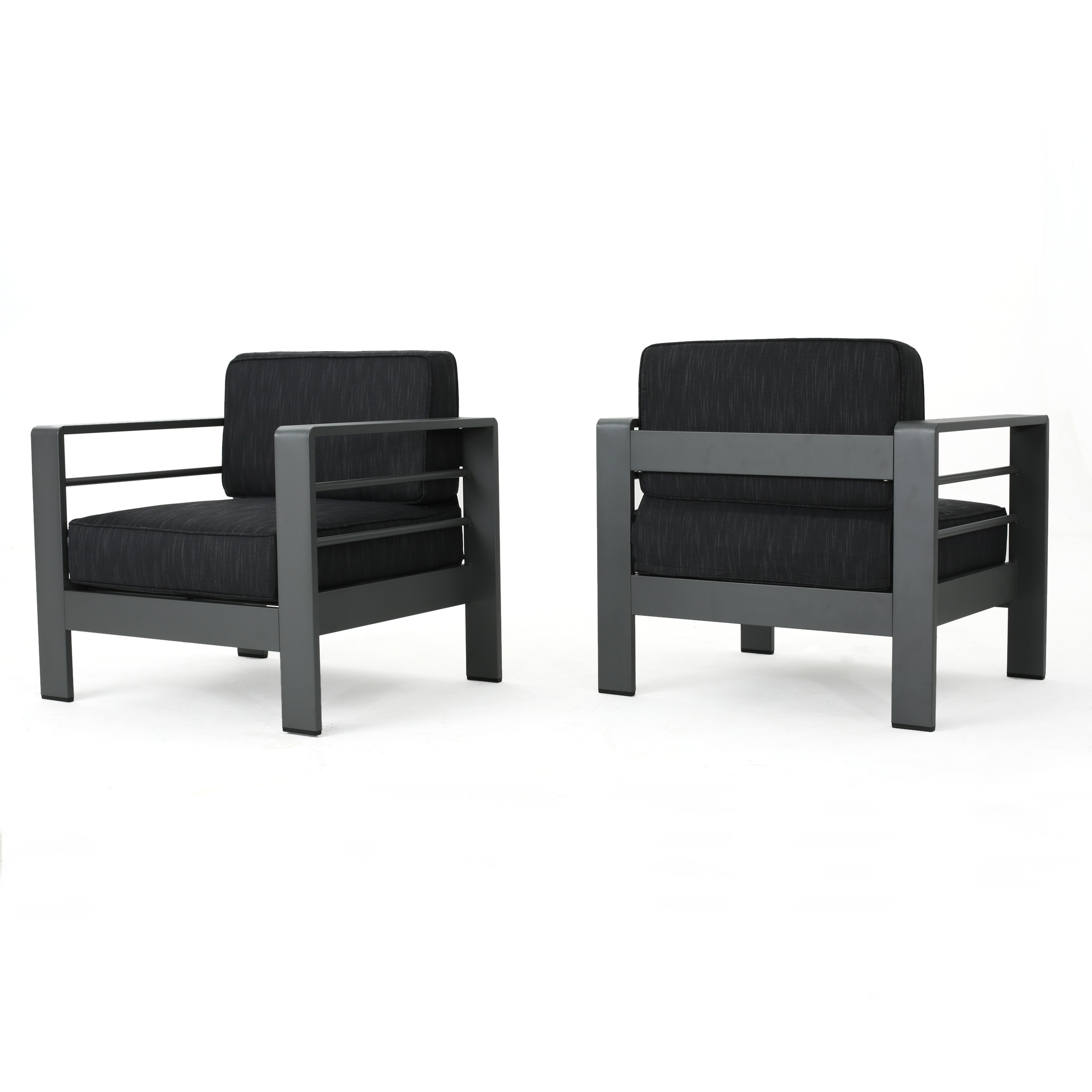 Grady Outdoor Aluminum Club Chairs with Water Resistant Cushions, Set of 2, Grey, Dark Grey