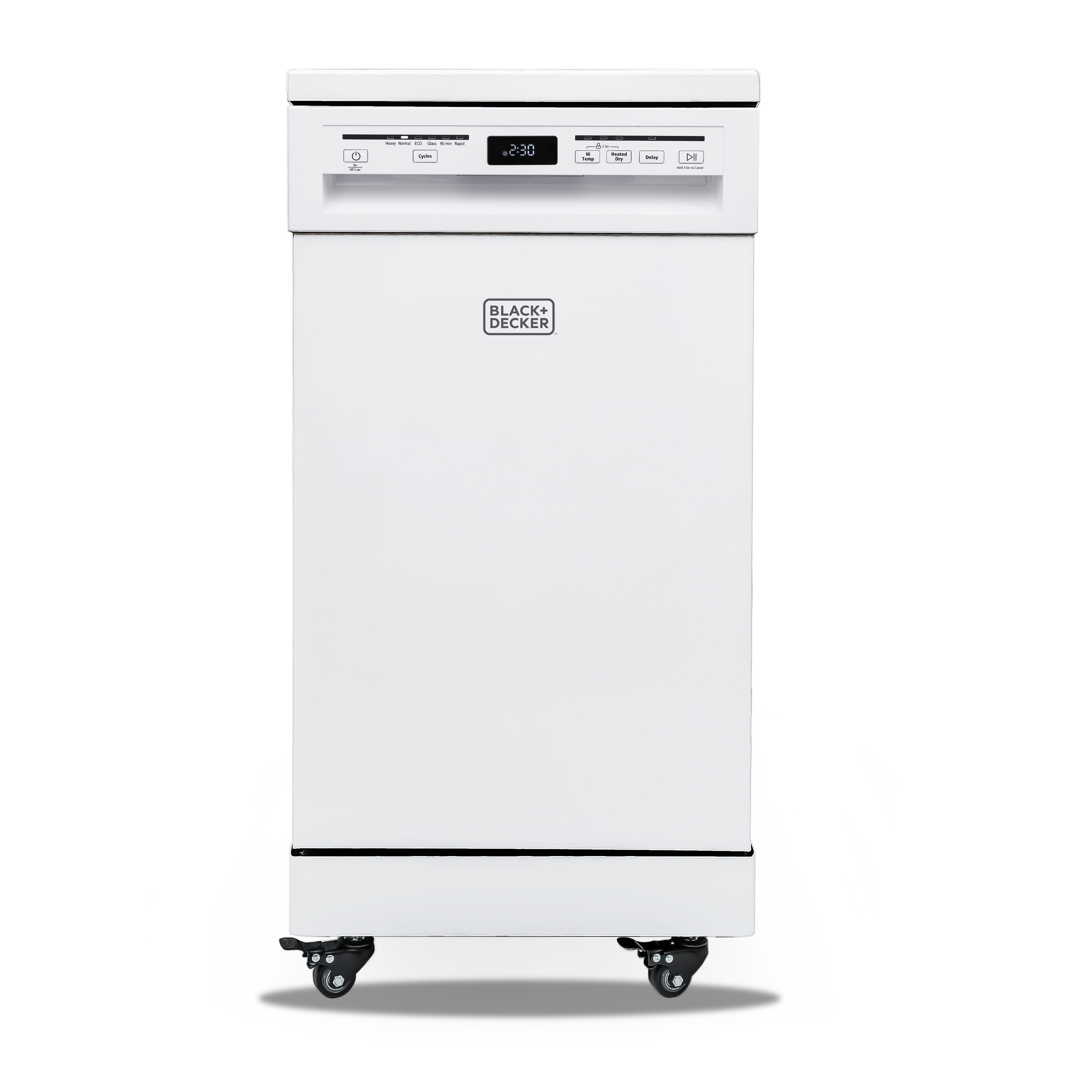 White Compact Portable Dishwasher with Stainless Steel Tub and Casters