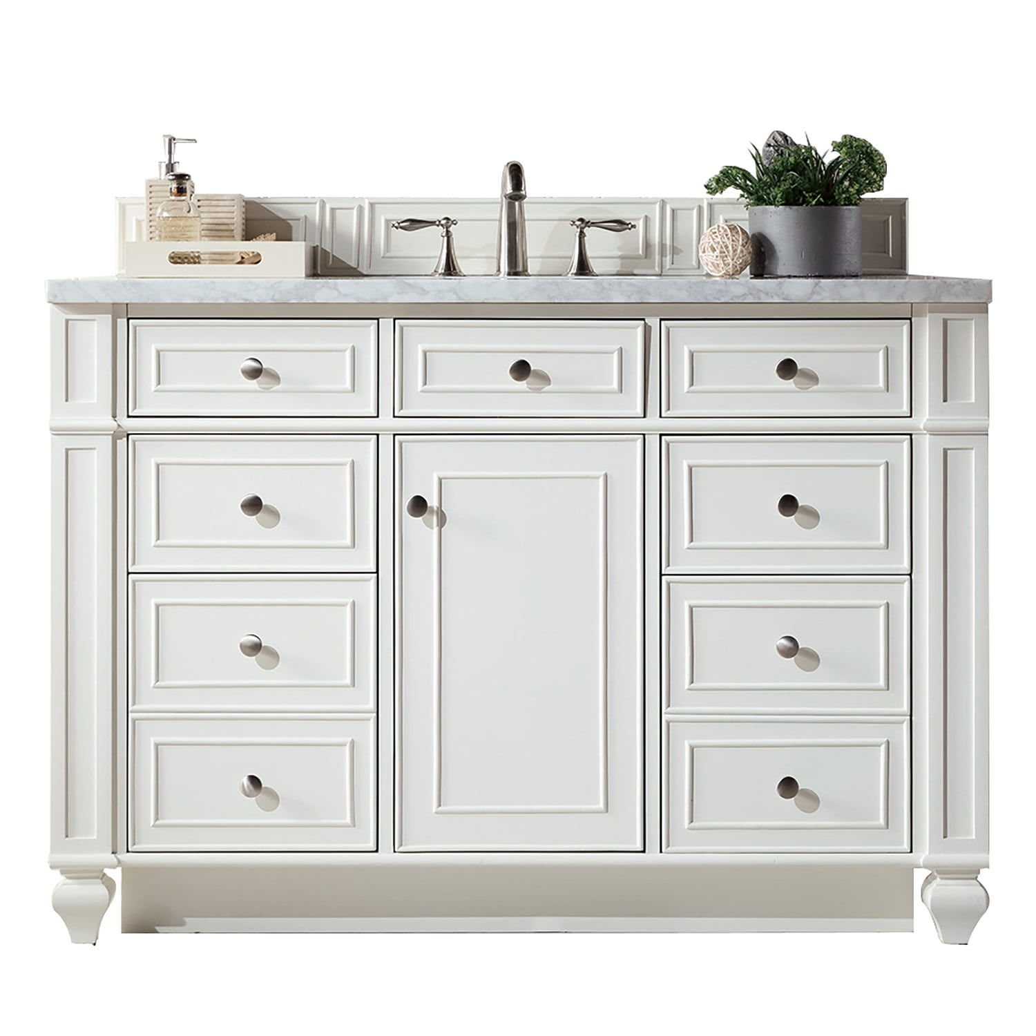 Bright White Plywood Transitional Single Vanity with Veneer Finish
