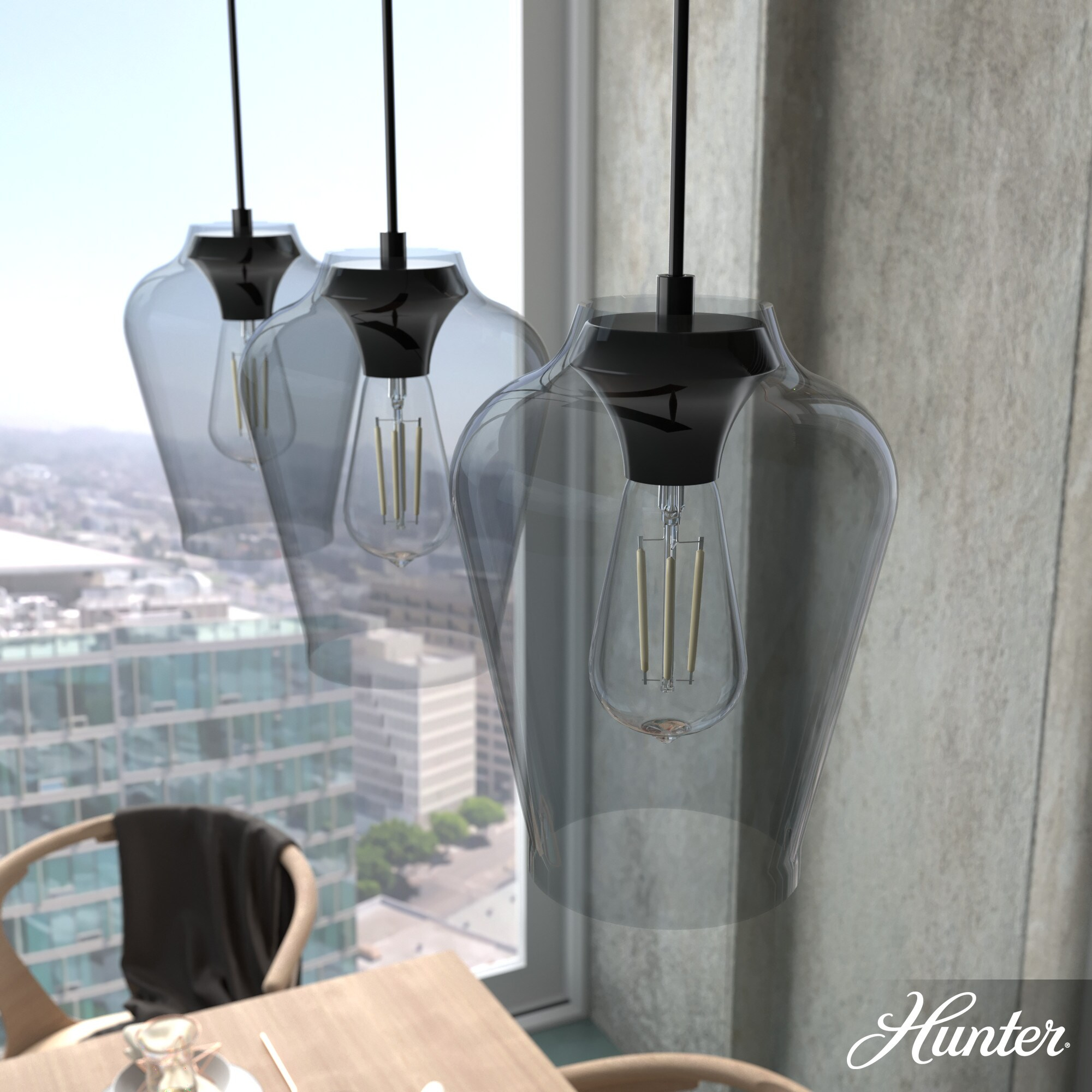 Hunter Vidria Matte Black 3 Light Linear Cluster Ceiling Light Fixture