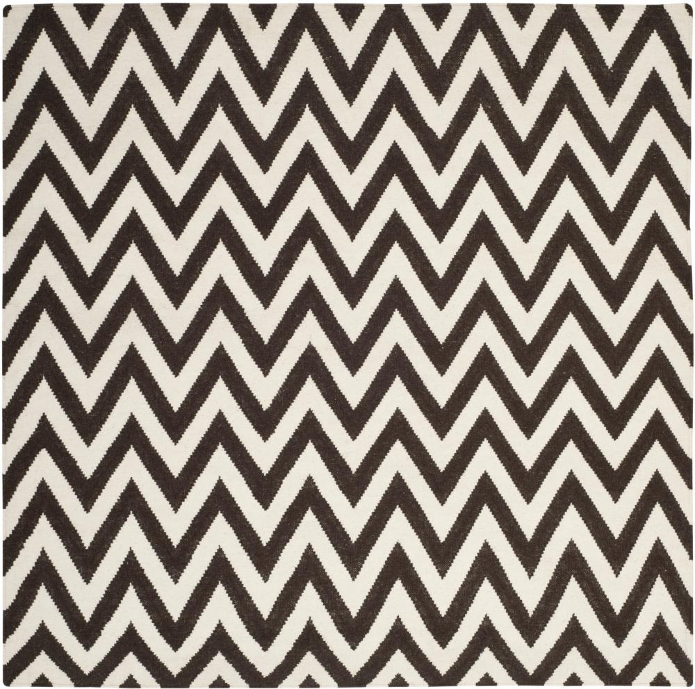 SAFAVIEH Dhurrie Bentley Chevron Zigzag Wool Area Rug, Brown/Ivory, 8' x 8' Square