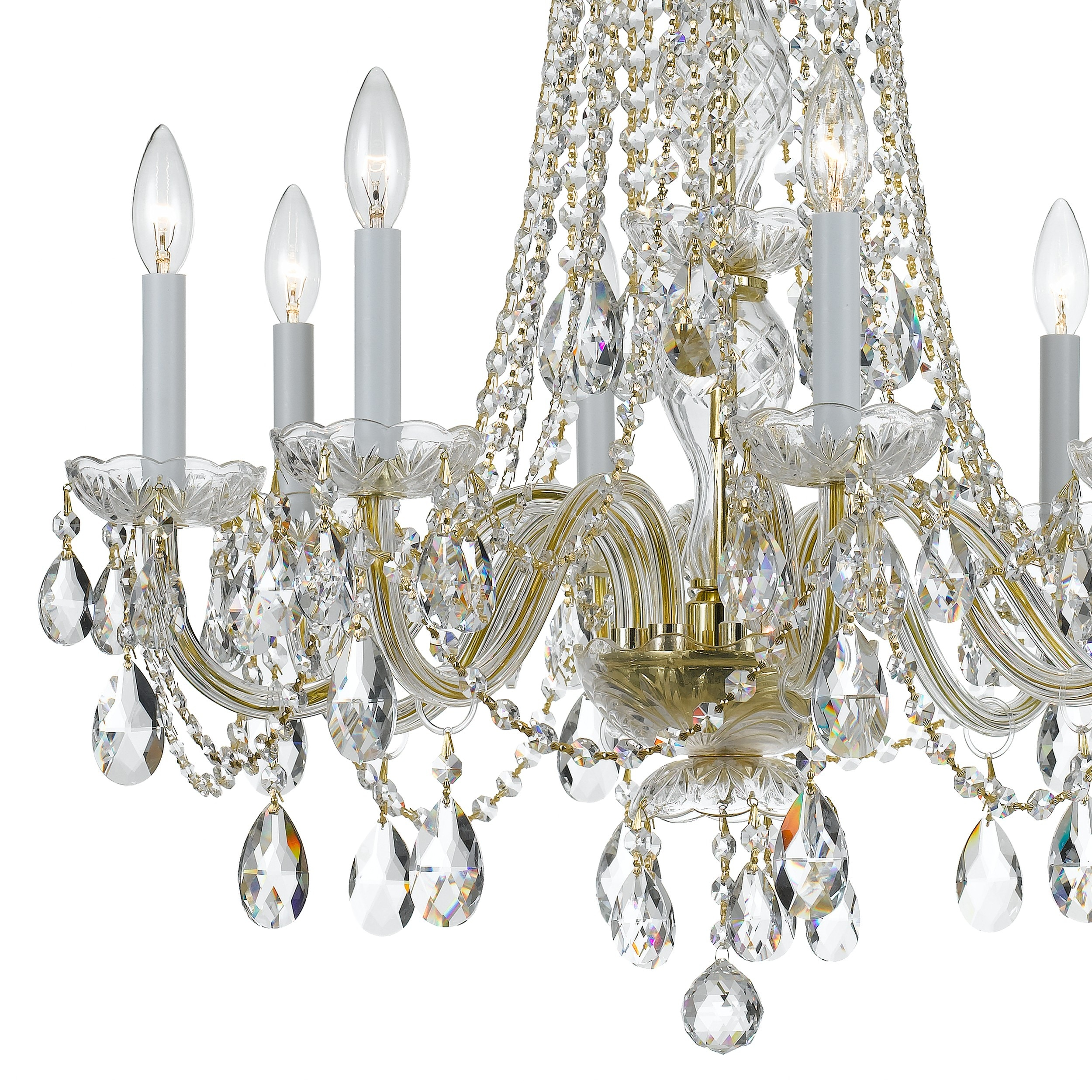 Polished Brass and Crystal 8-Light Chandelier