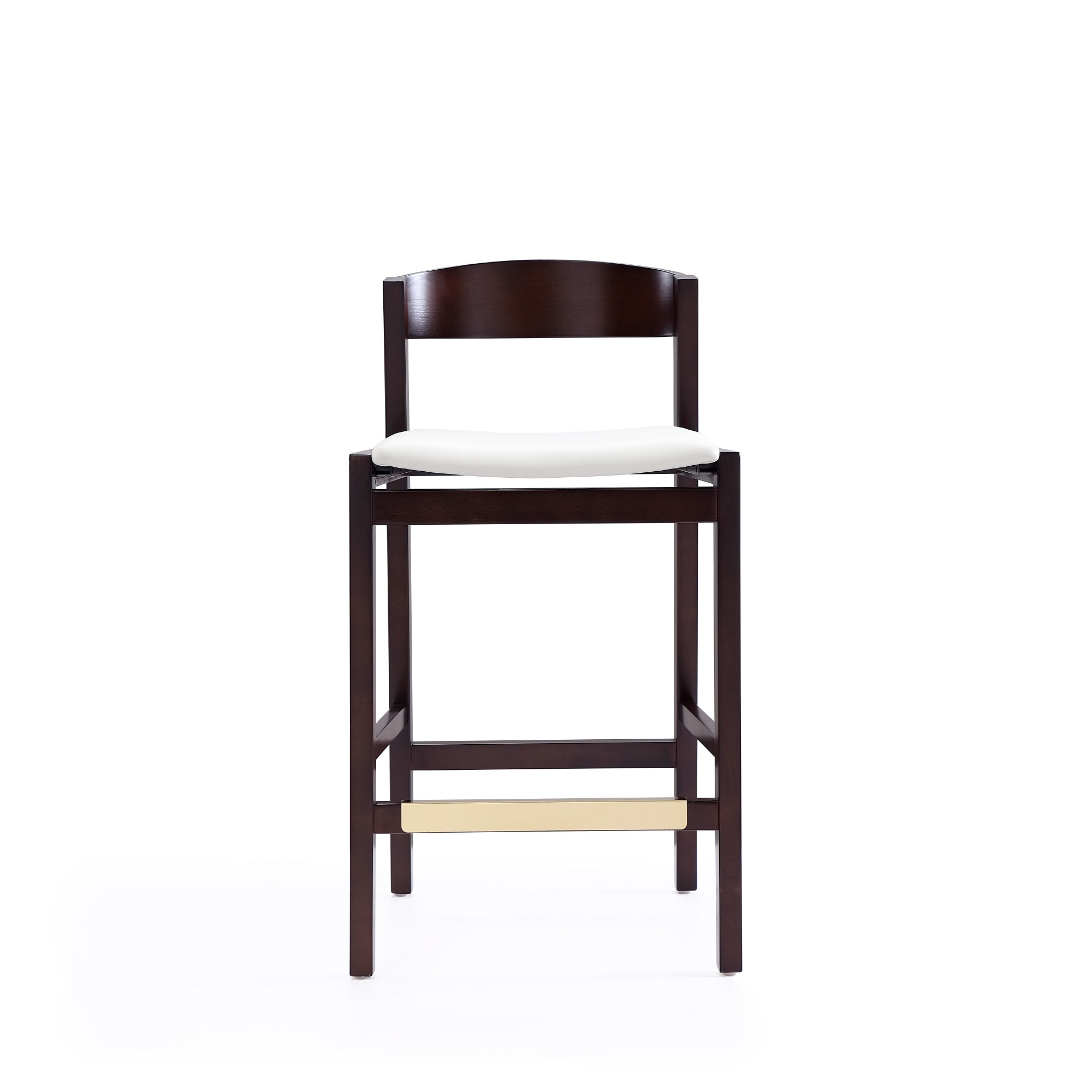 Klismos 36.75 in. Ivory and Dark Walnut Beech Wood Counter Height Bar Stool