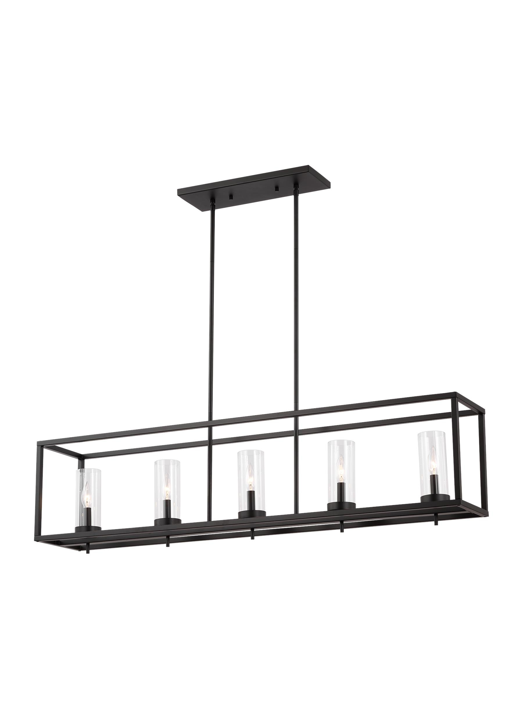 Midnight Black Modern 5-Light Island Pendant with Clear Glass
