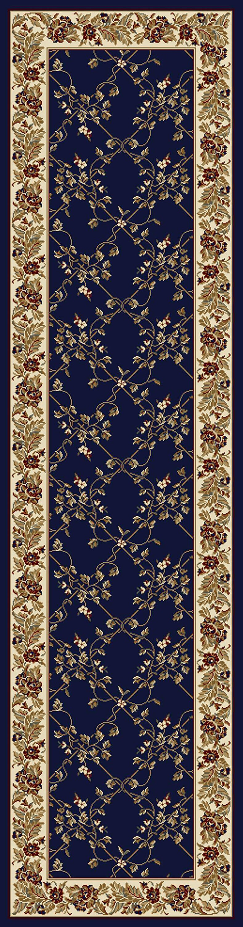 Radici Usa Noble Area Rug 1427 Navy Blue Floral Country 2' 2" x 8' Rectangle