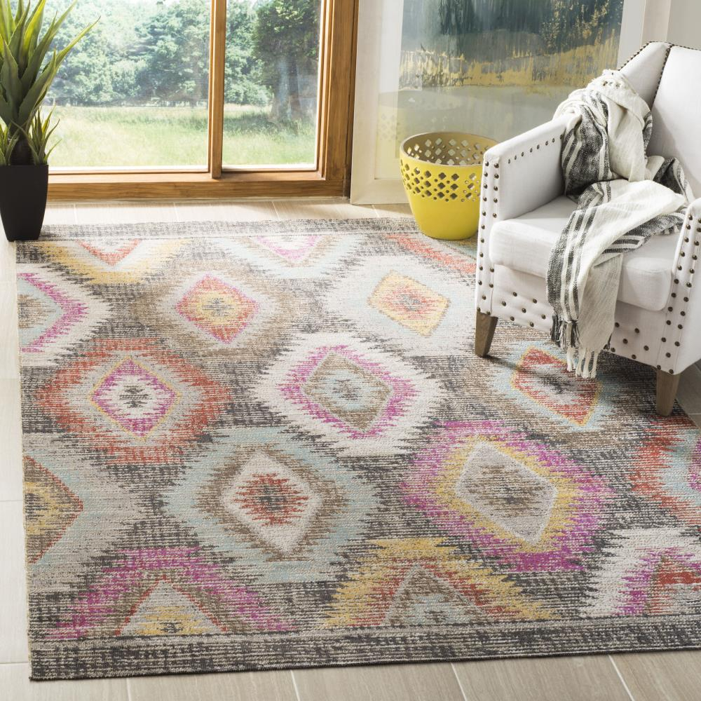 SAFAVIEH Montage Collection 2'3' x 8' Grey/Multi MTG212F Boho Indoor/ Outdoor Non-Shedding Easy scrubbing Patio Backyard Porch Deck Mudroom Runner-Rug