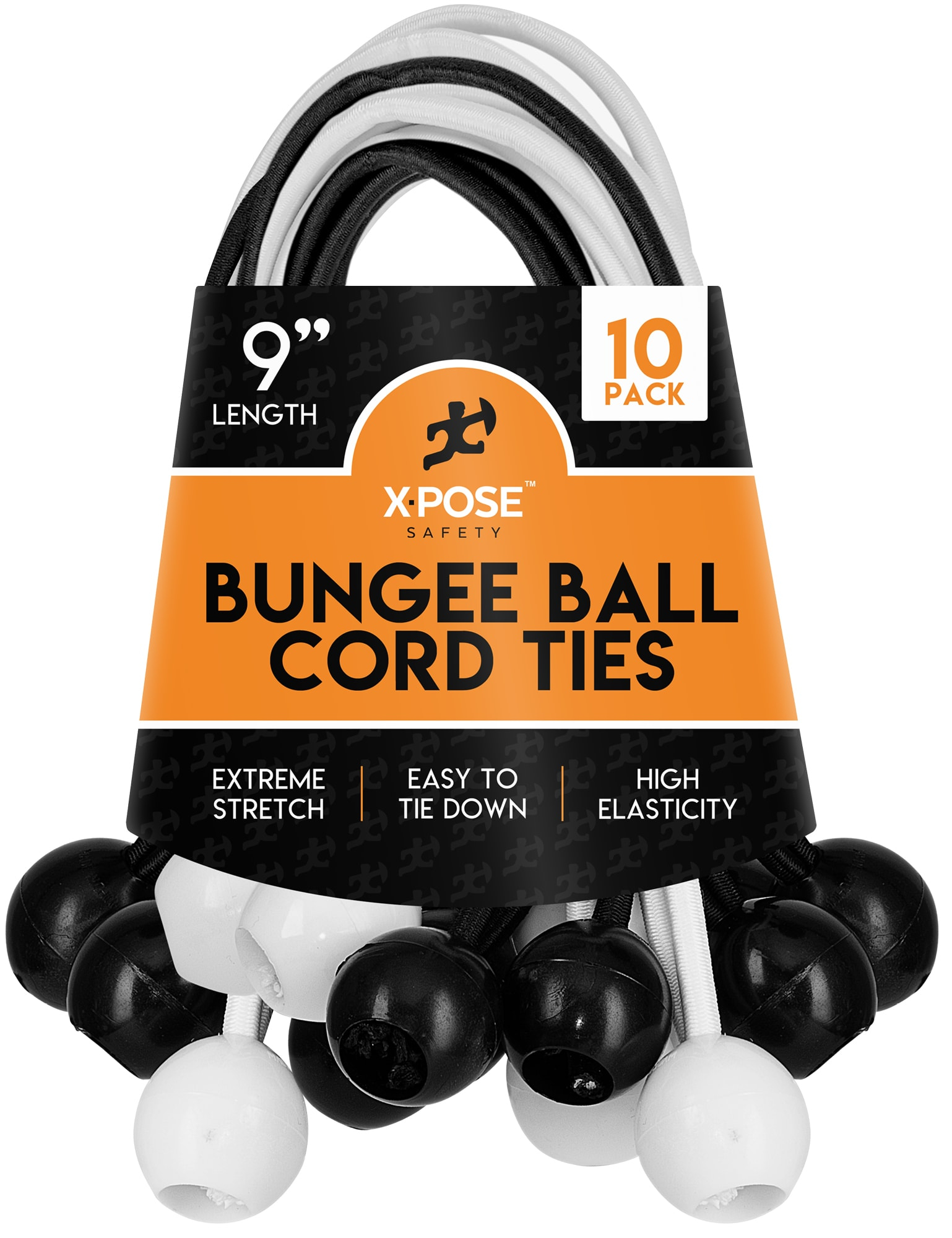 Xpose Safety Bungee Ball Cords 9" 10 Pack Heavy Duty Assorted Colors Stretch Rope with Ball Ties for Canopies, Tarps, Walls, Cable Organization