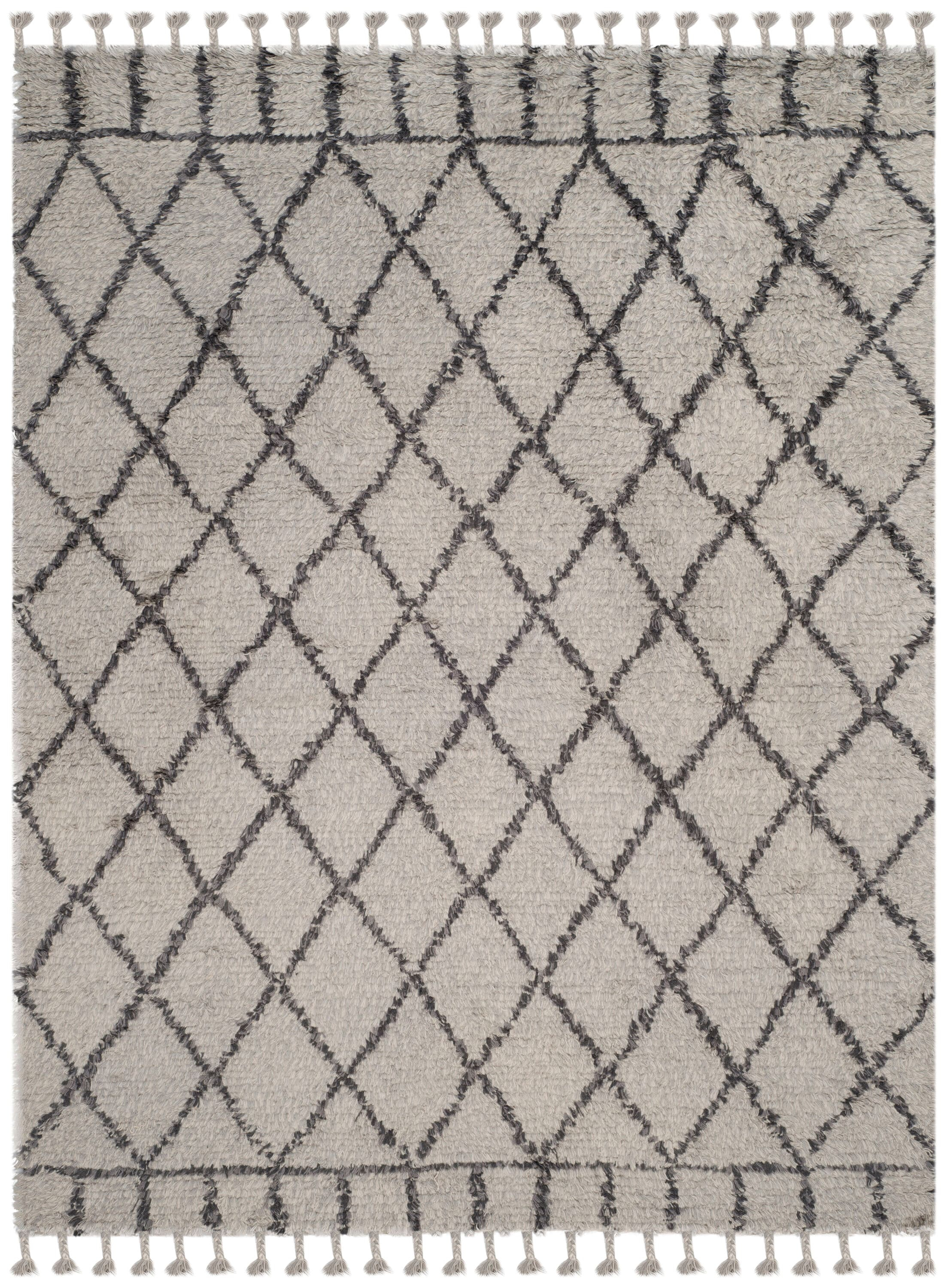 Safavieh Casablanca Contemporary Hand-Knotted Wool Runner Rug-Color:Gray/ Dark Gray,Shape:Large Rectangle,Size:9' x 12'