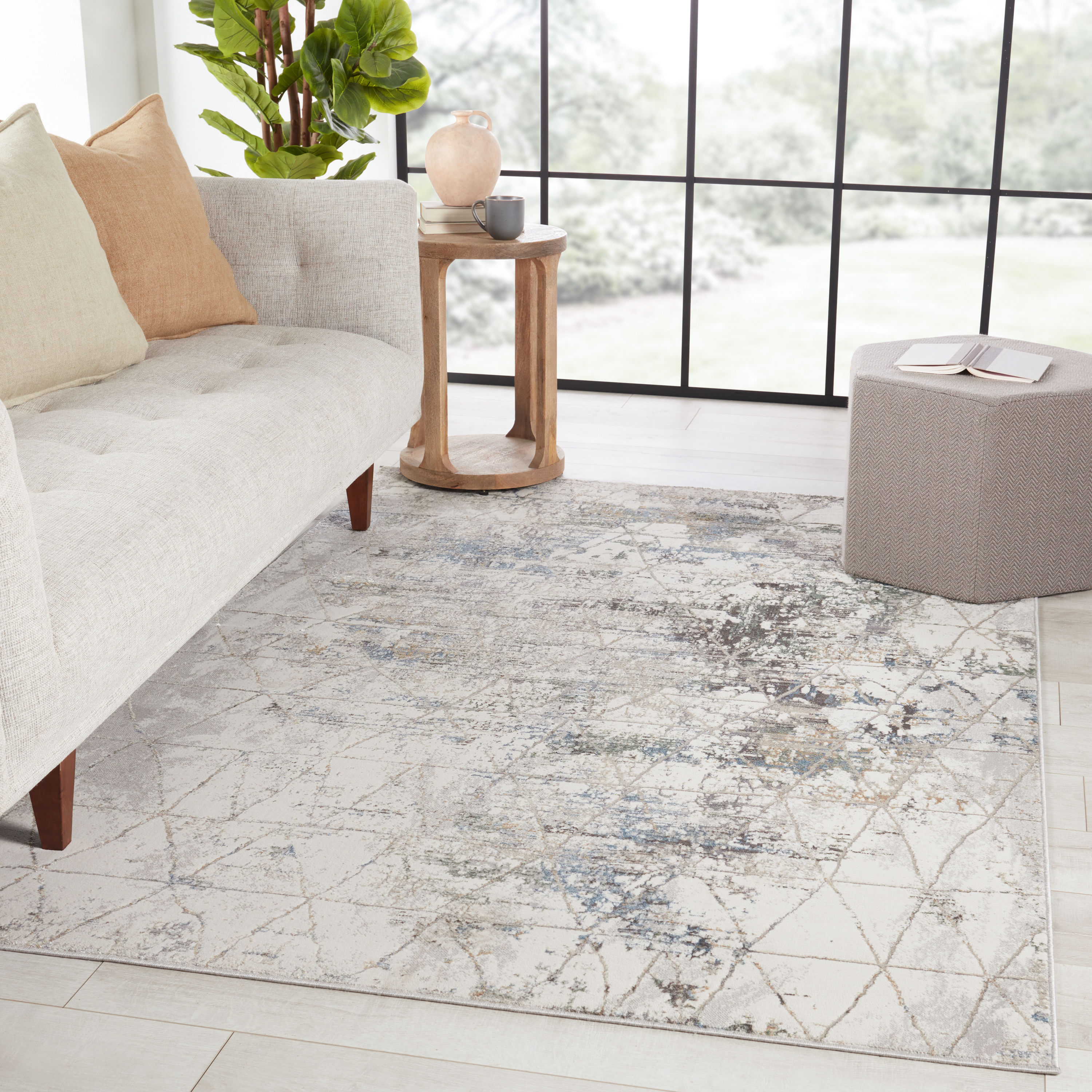 Jaipur Living Melo 6 x 9 (ft) Loomed Polyester Gray/Light Blue Rectangular Indoor Trellis Global Area rug
