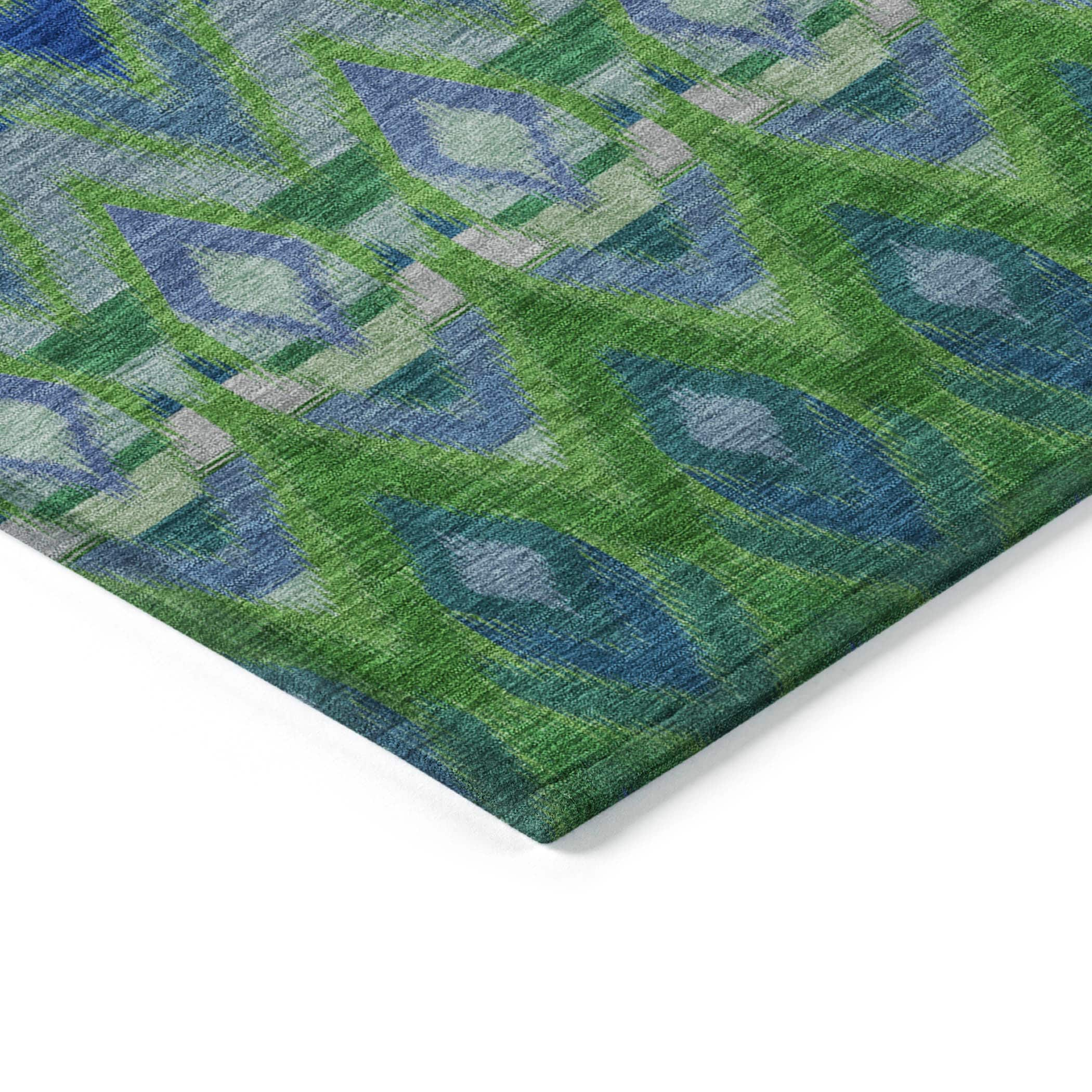 Green and Blue Synthetic Washable Rectangular Area Rug