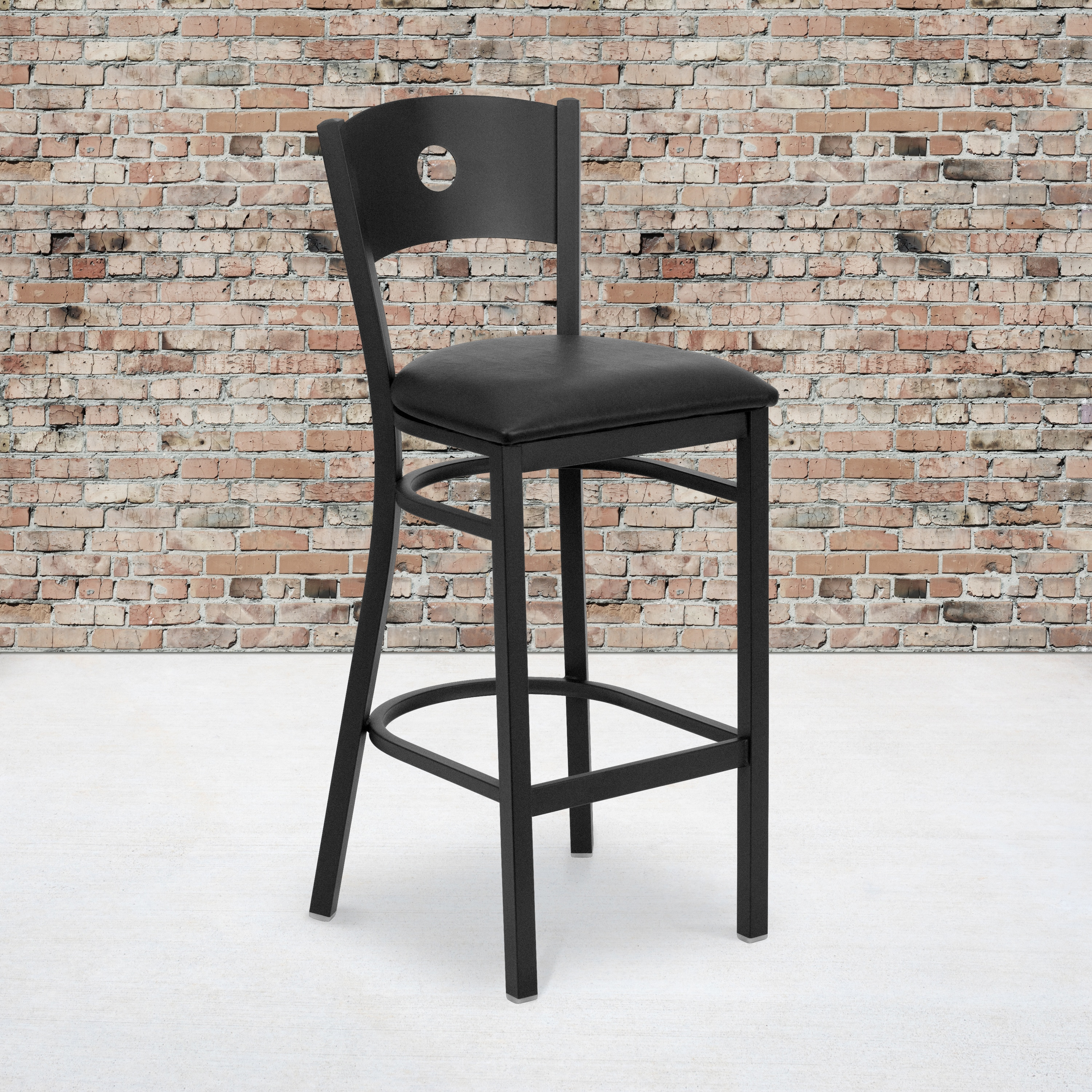 Flash Furniture HERCULES Series Black Circle Back Metal Restaurant Barstool - Black Vinyl Seat