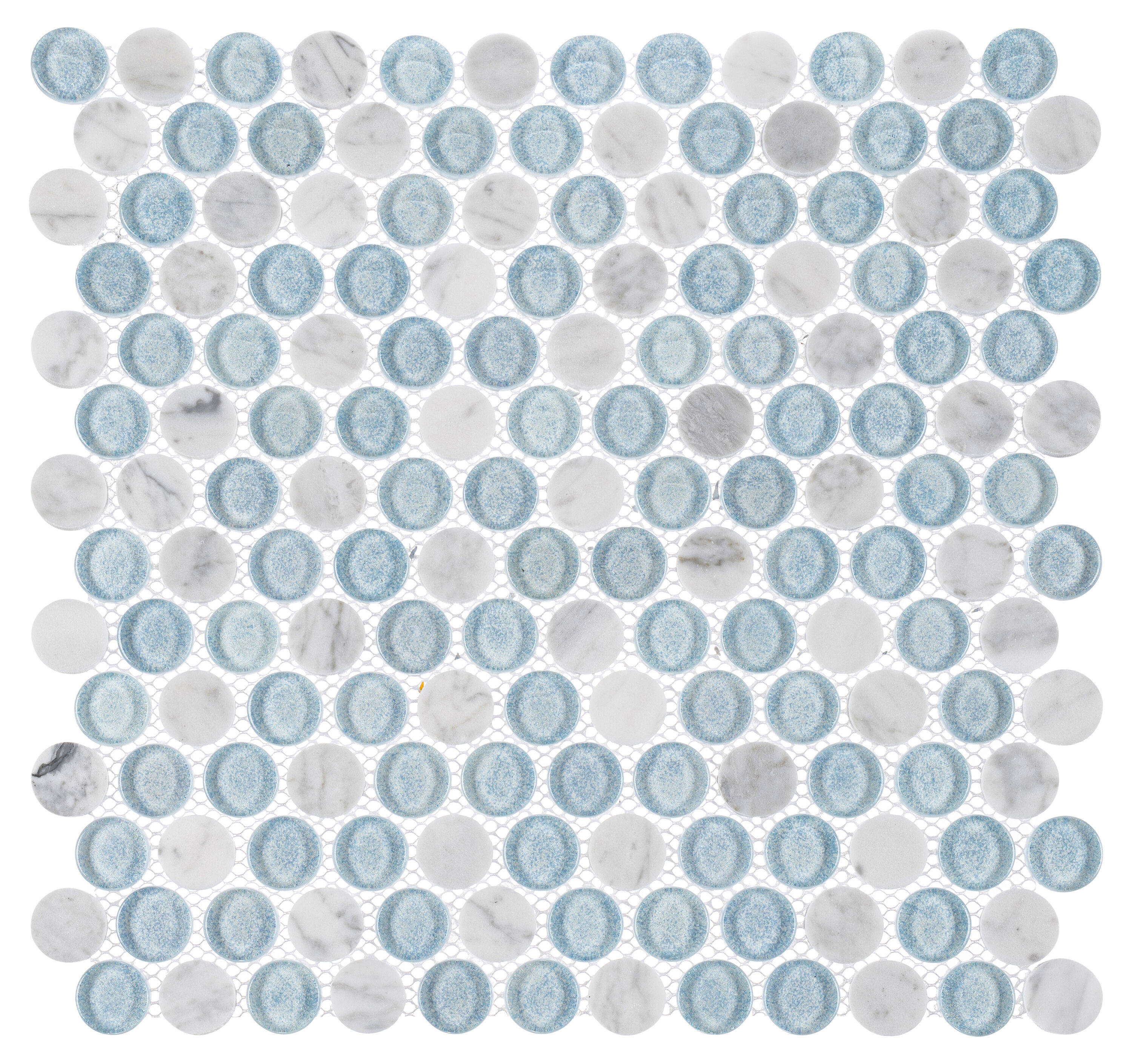 Space 3/4" Penny Round Glass & Natural Stone Mosaic Kitchen Backsplash, Bathroom, Shower, Wall and Floor Tile