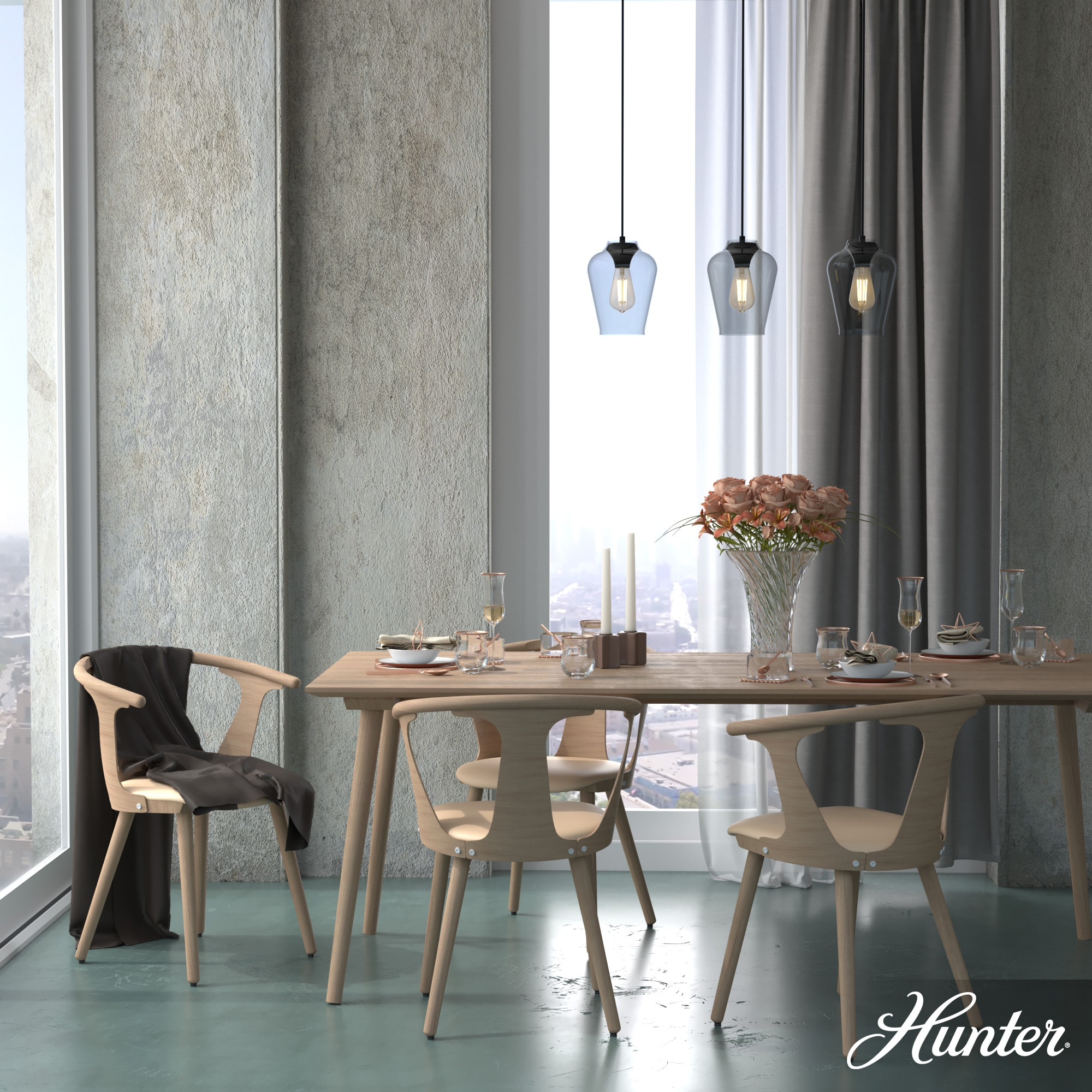 Hunter Vidria Matte Black 3 Light Linear Cluster Ceiling Light Fixture