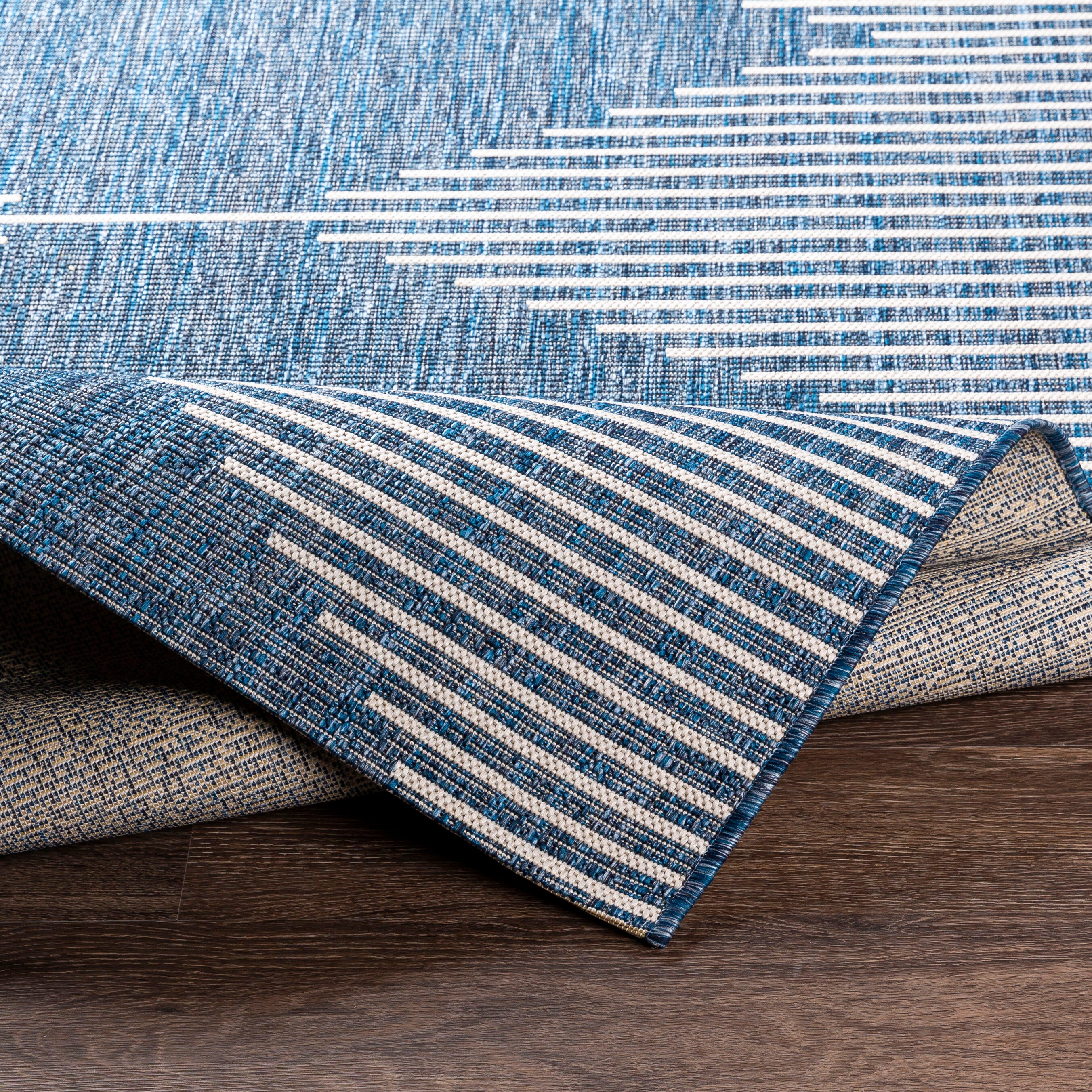 Square Blue Synthetic Easy Care Outdoor Rug 6'7" x 6'7"