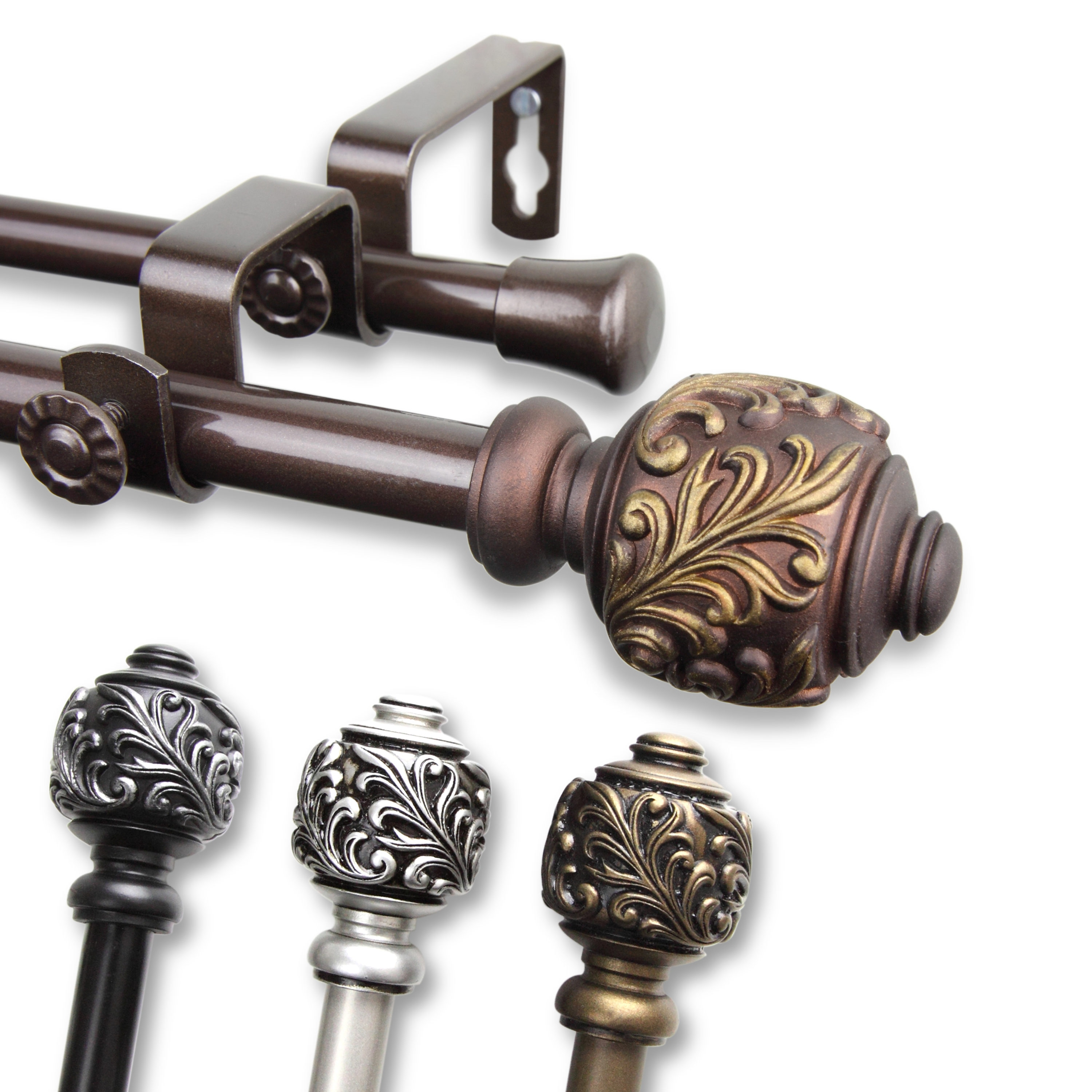 Home Window Decorative Tilly Double Curtain Rod 28-48 inch - Cocoa