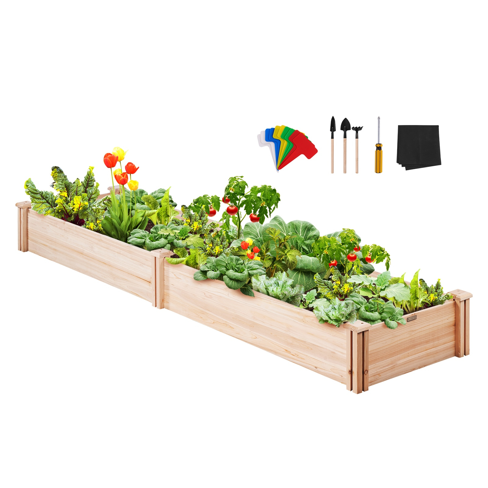 VEVOR Outdoor Wooden Raised Garden Bed Planter, 96 x 24 x 10in, High End Natural Fir Wood No-Bolt Assembly, Elevated Planting Box for Vegetable/Herb in Backyard/Patio