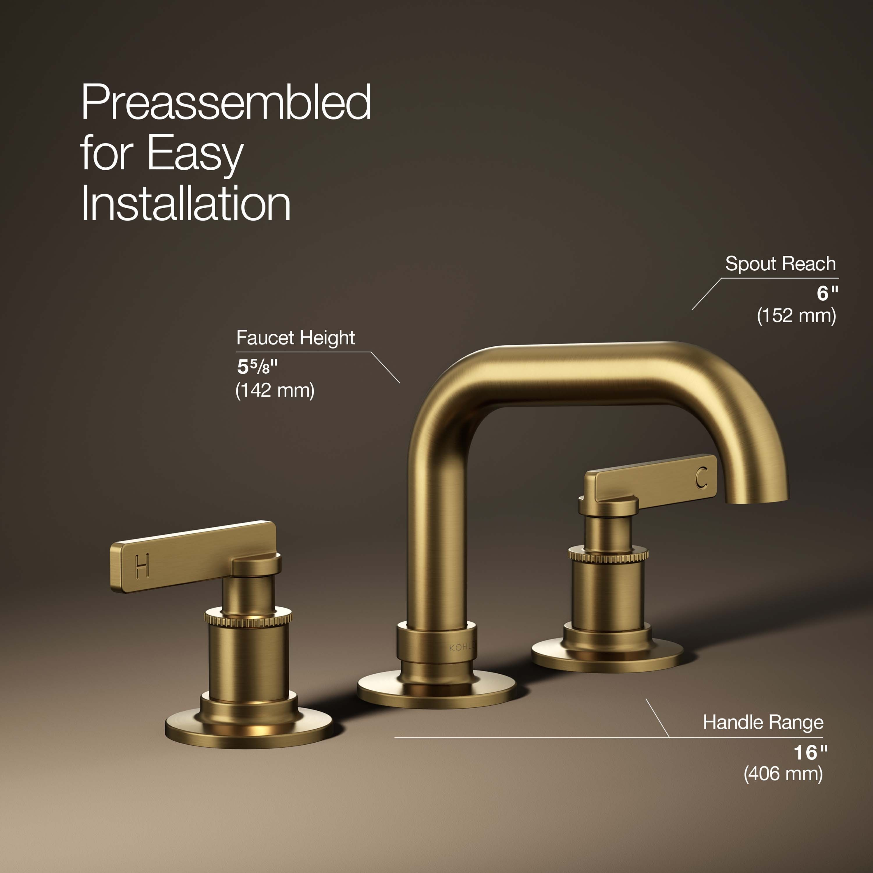 Vibrant Brushed Moderne Brass Widespread Bathroom Sink Faucet