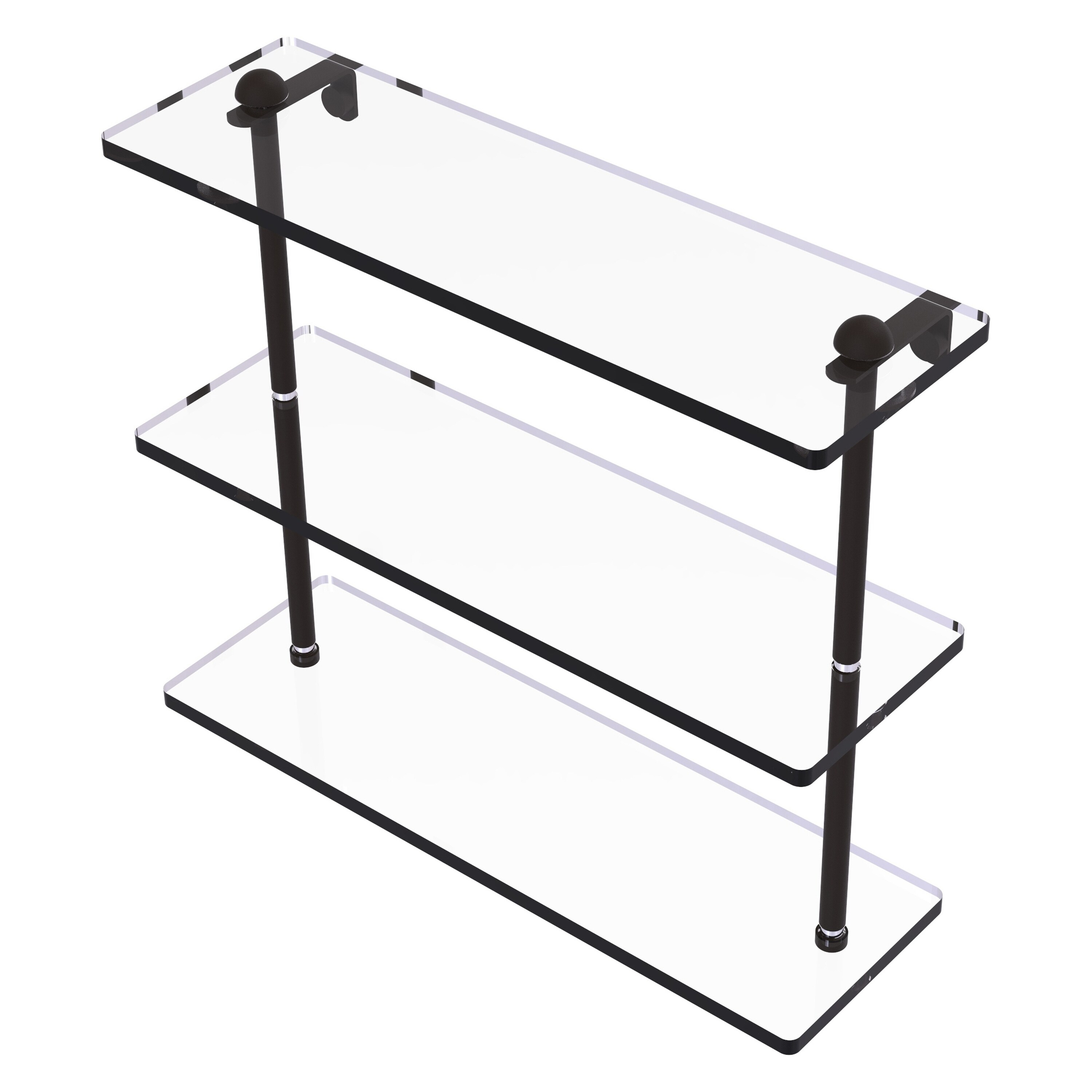 Triple Tiered Vanity Glass Shelf with Beveled Edges - Oil Rubbed Bronze / 16 Inch