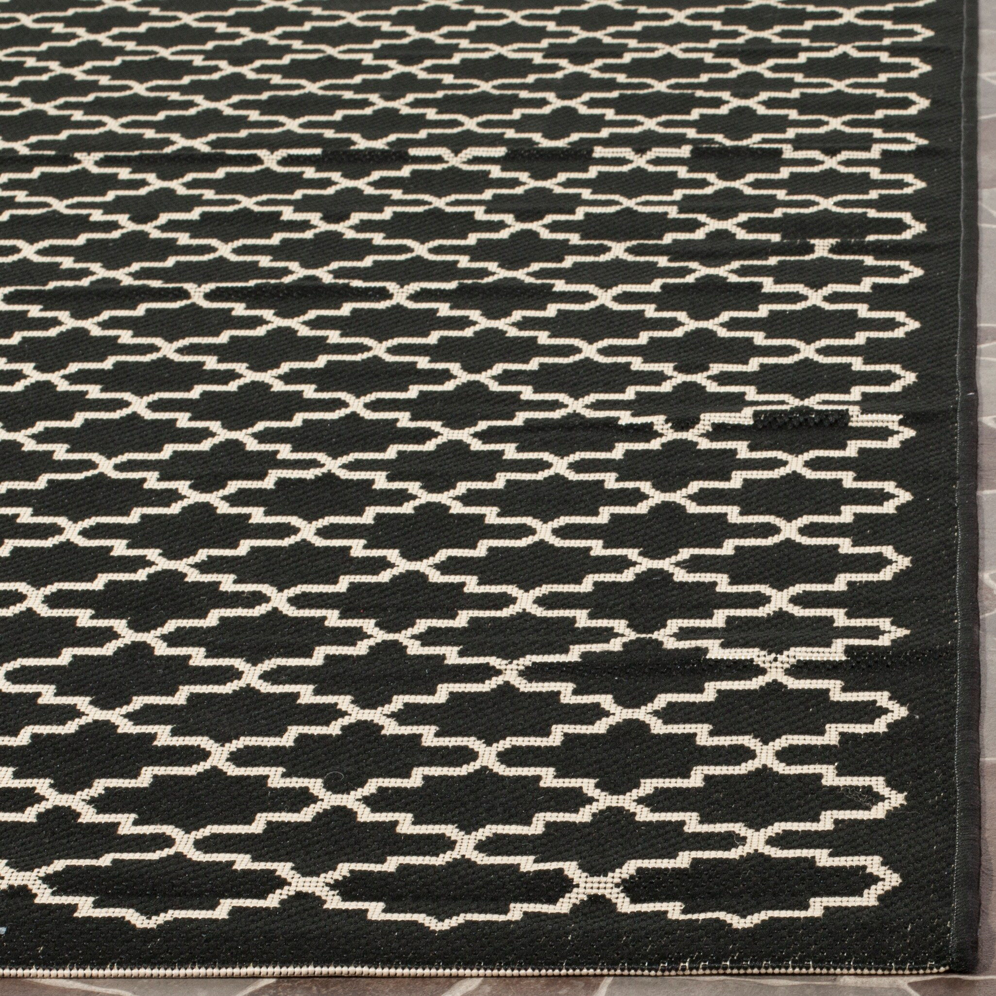 SAFAVIEH Courtyard Hilbert Geometric Indoor/Outdoor Runner Rug, Black/Beige, 2'3" x 8'