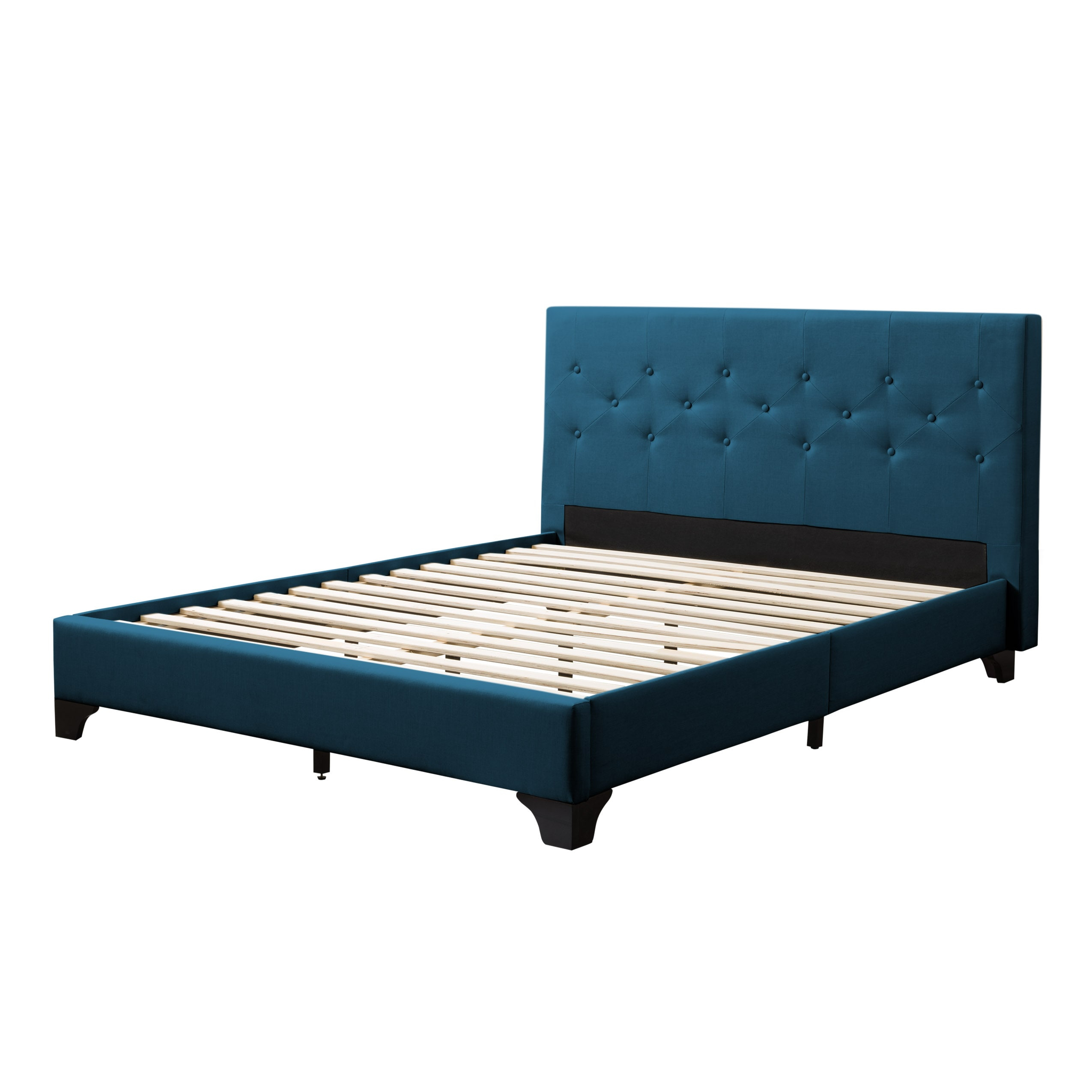 CorLiving Nova Ridge Blue Fabric Queen Size Platform Bed Frame with Headboard