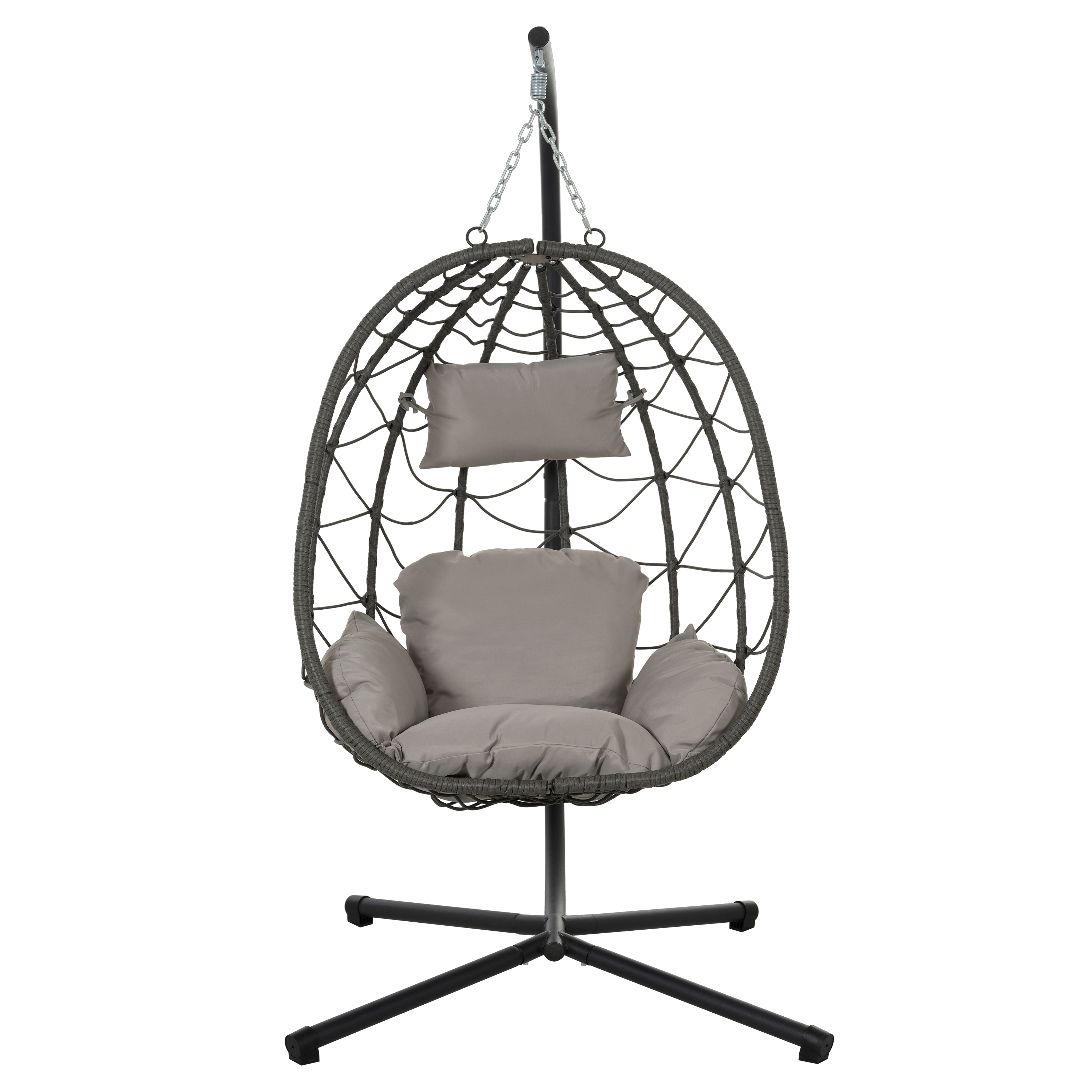 Tcbosik Swing Egg Chair with Stand, Indoor Outdoor Hanging Chair with Cushion for Bedroom Balcony Patio Garden, Easy to Assemble, Dark Grey