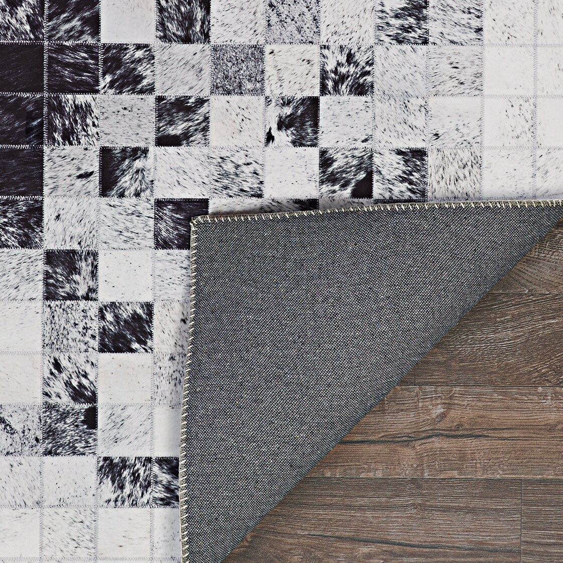 Couristan Prairie Hygee Blocks Coal-Ice Caps Printed Faux Cowhide Area Rug 