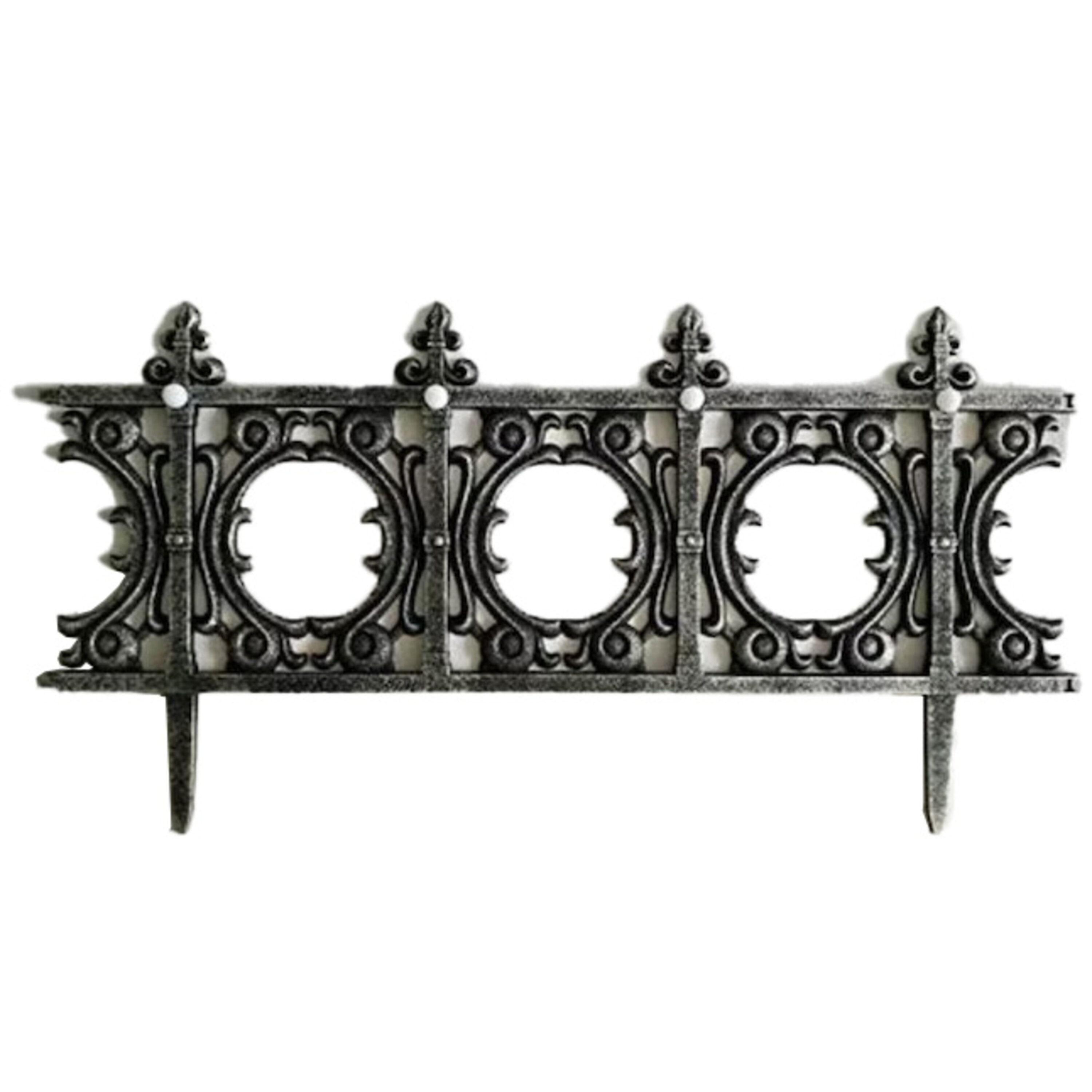 Jumbl Solar-Lit Wrought Iron Style Garden Fence (4 Panels) - Silver