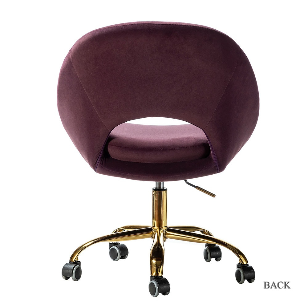 Savas Purple Velvet Swivel Task Chair with Wooden Accents