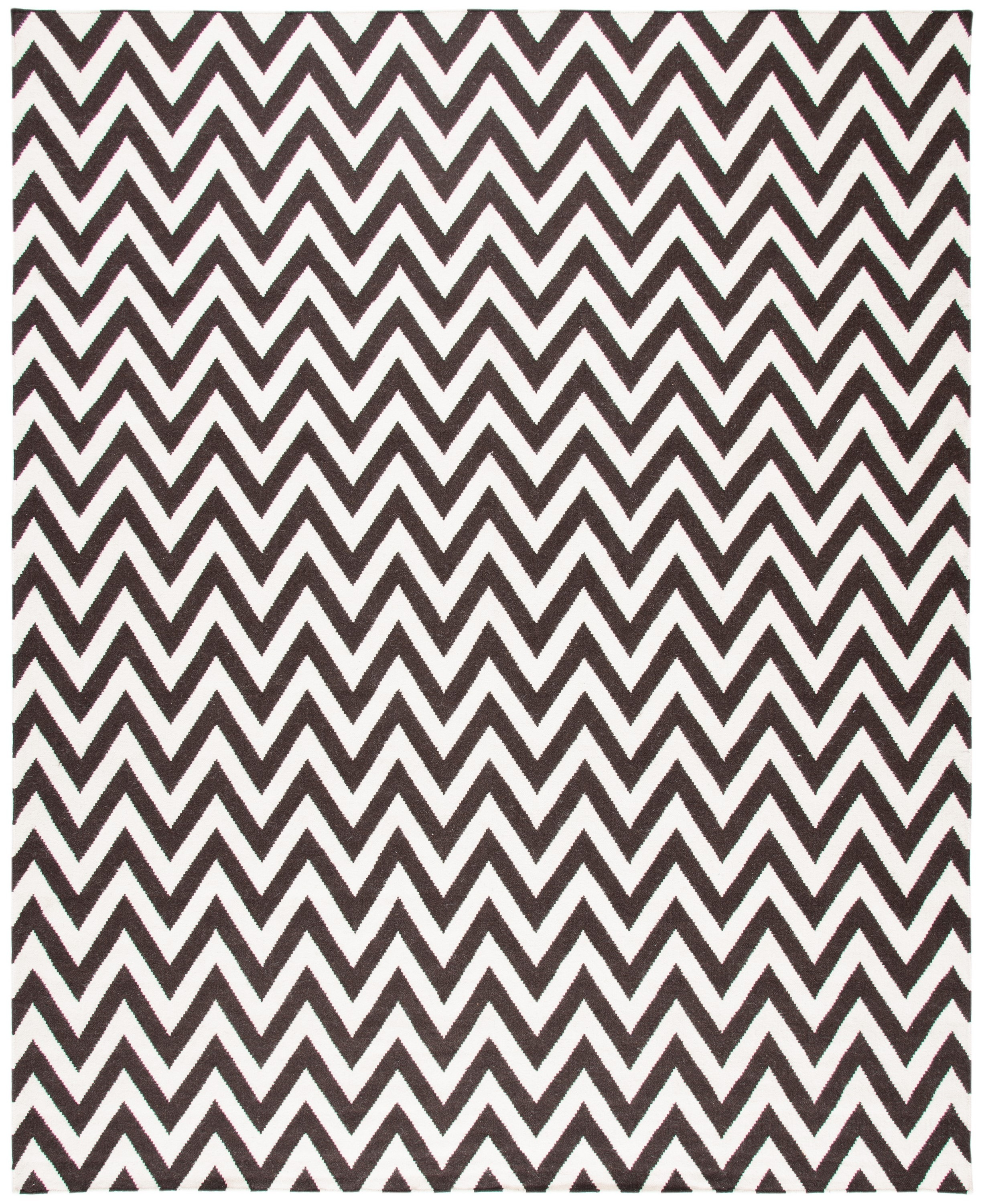 SAFAVIEH Dhurrie Bentley Chevron Zigzag Wool Area Rug, Brown/Ivory, 9' x 12'