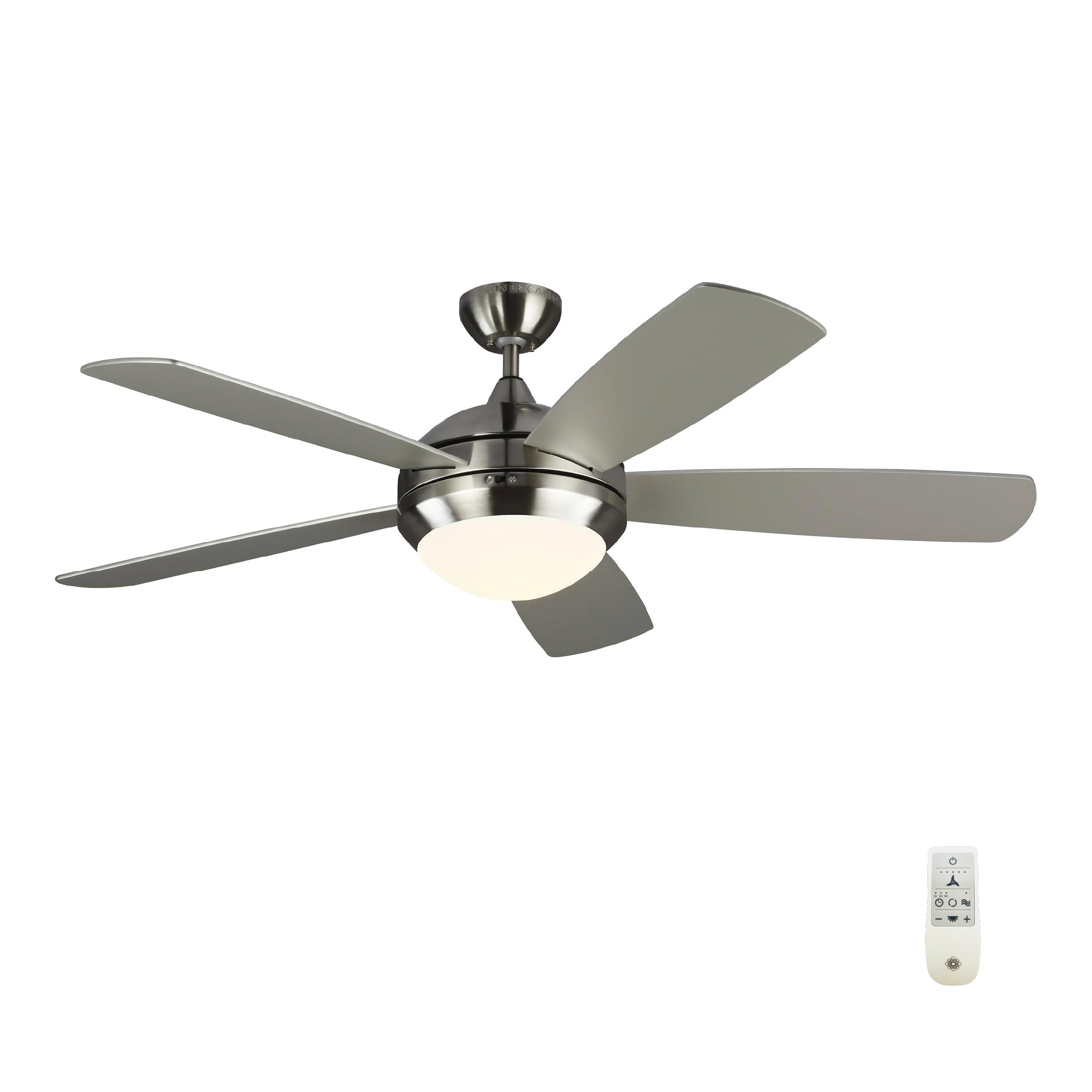 Monte Carlo 5DISM52BSD Discus Classic Smart 52" Ceiling Fan with LED Lights and Remote Control, 3 Blades, Brushed Steel
