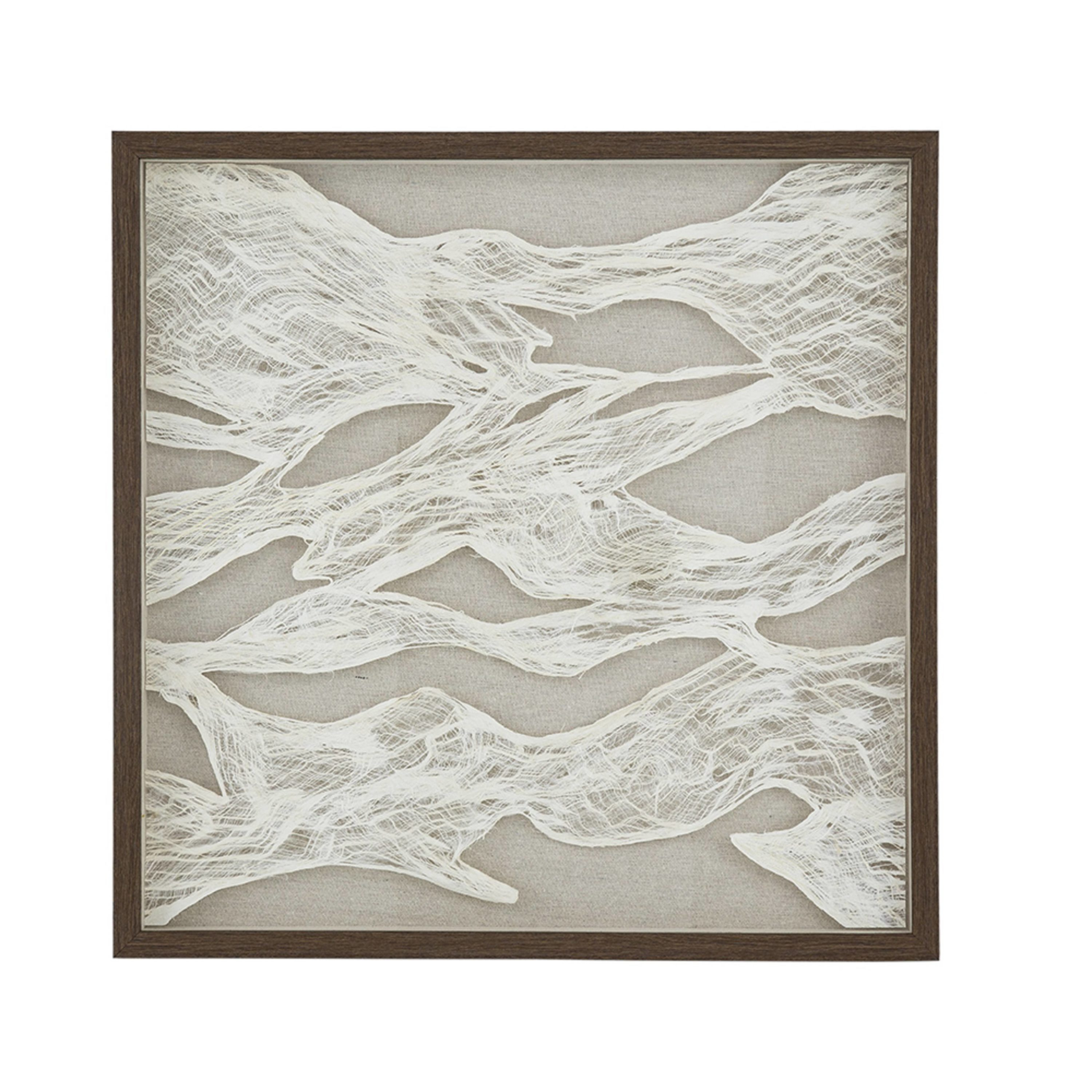 23.6" Square White and Beige Abstract Paper Wall Art with Wood Frame