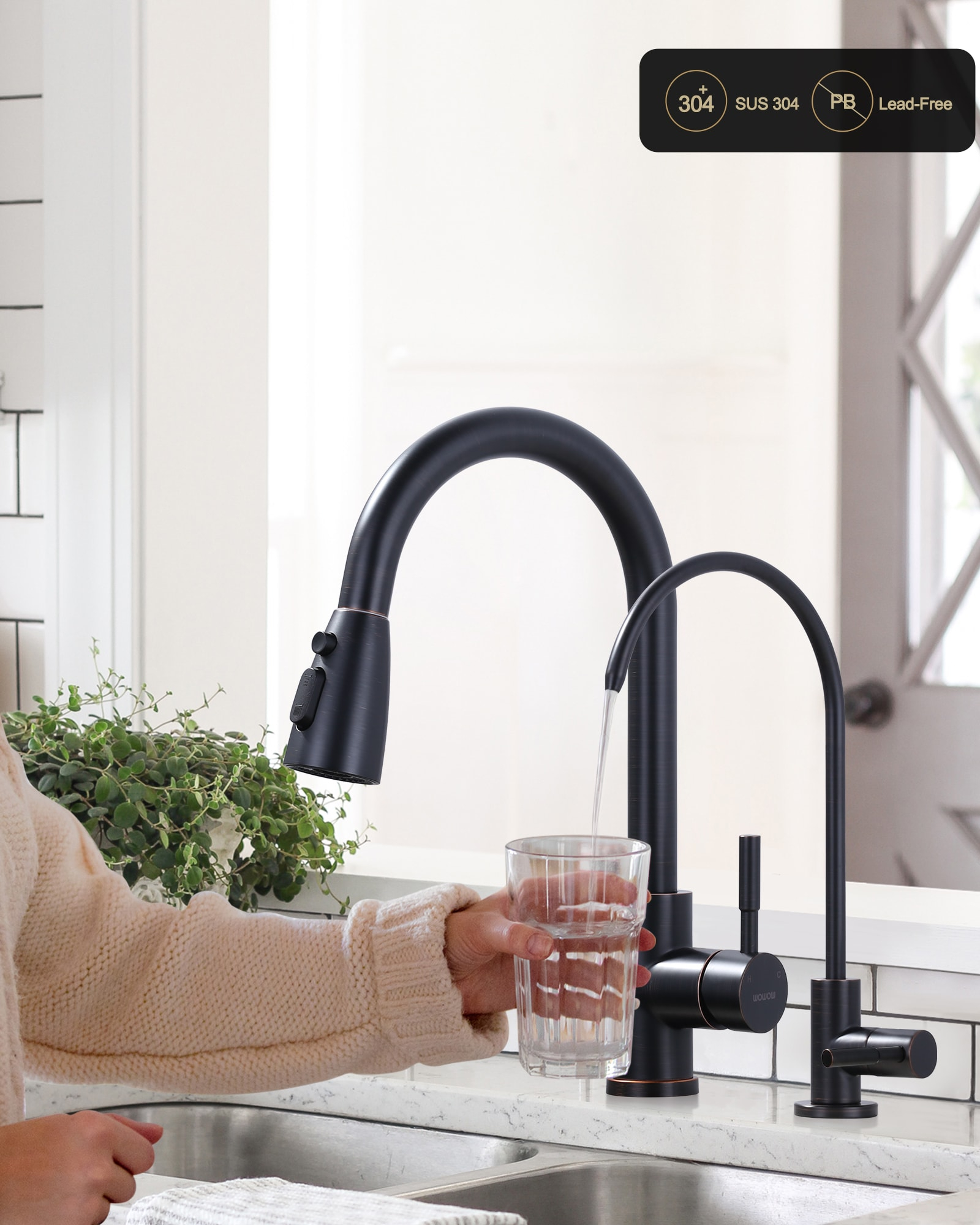 Kitchen Faucet and Water Filter Faucet Combo, WOWOW Stainless Steel Kitchen Sink Faucet with Drinking Water Faucet for Reverse Osmosis or Water Filtration System, Oil-Rubbed Bronze