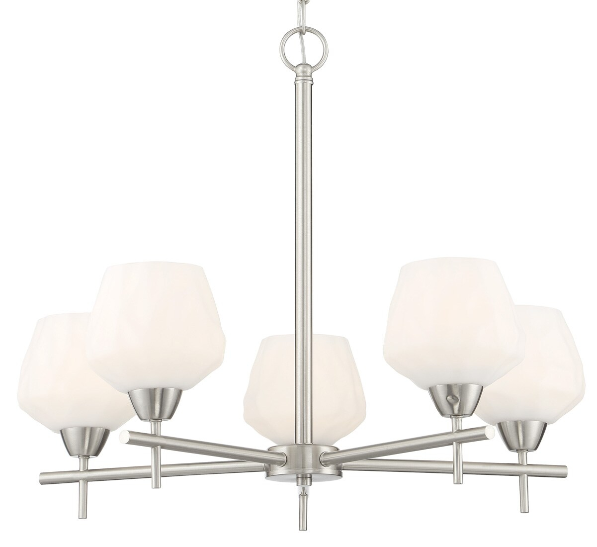 Sleek Brushed Nickel 5-Light Chandelier with Etched Opal Glass Shades