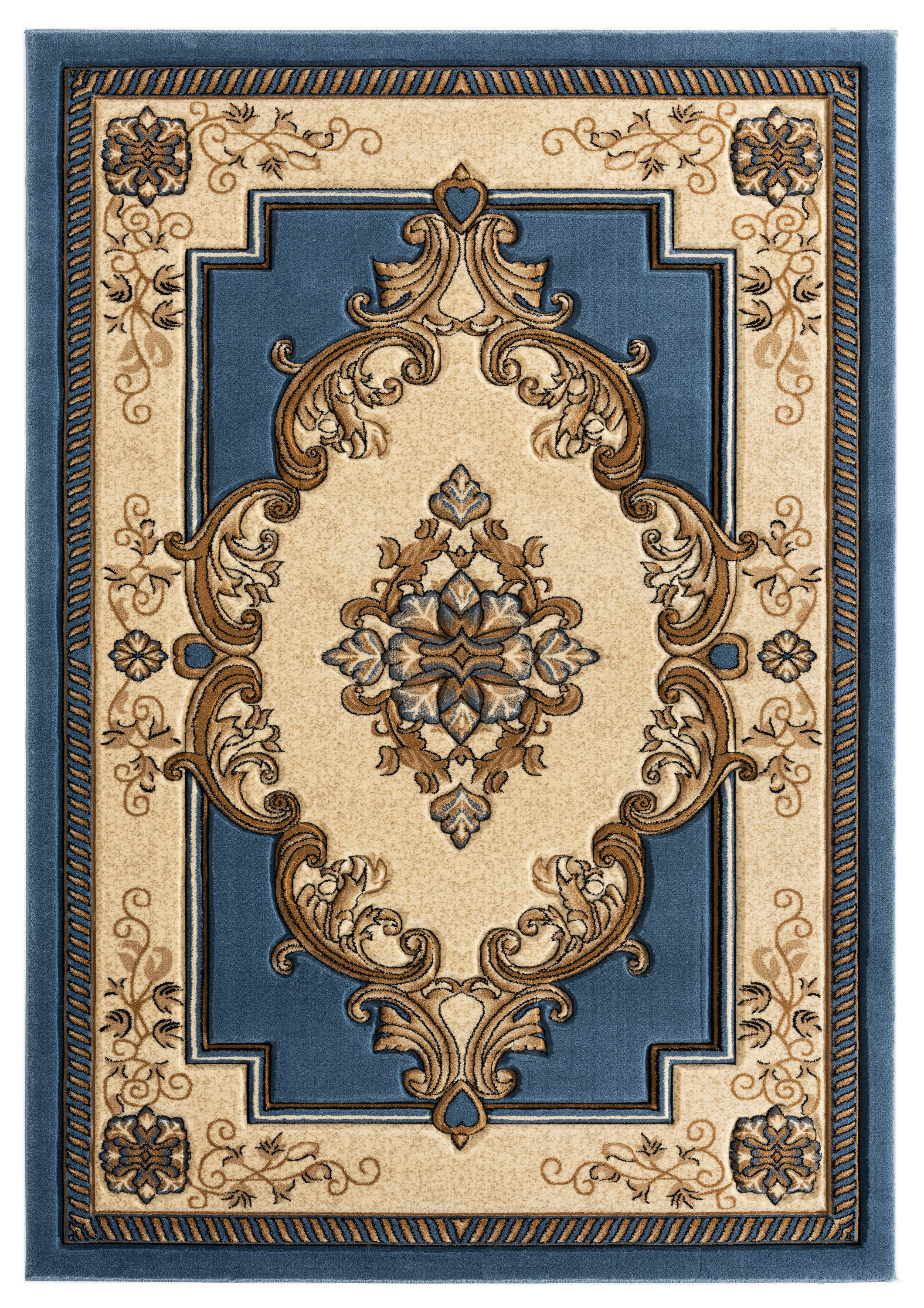 Designer Home Swan Area Rug 2050 10560 Fallon Blue Curls Petals 1' 10" x 2' 8" Rectangle