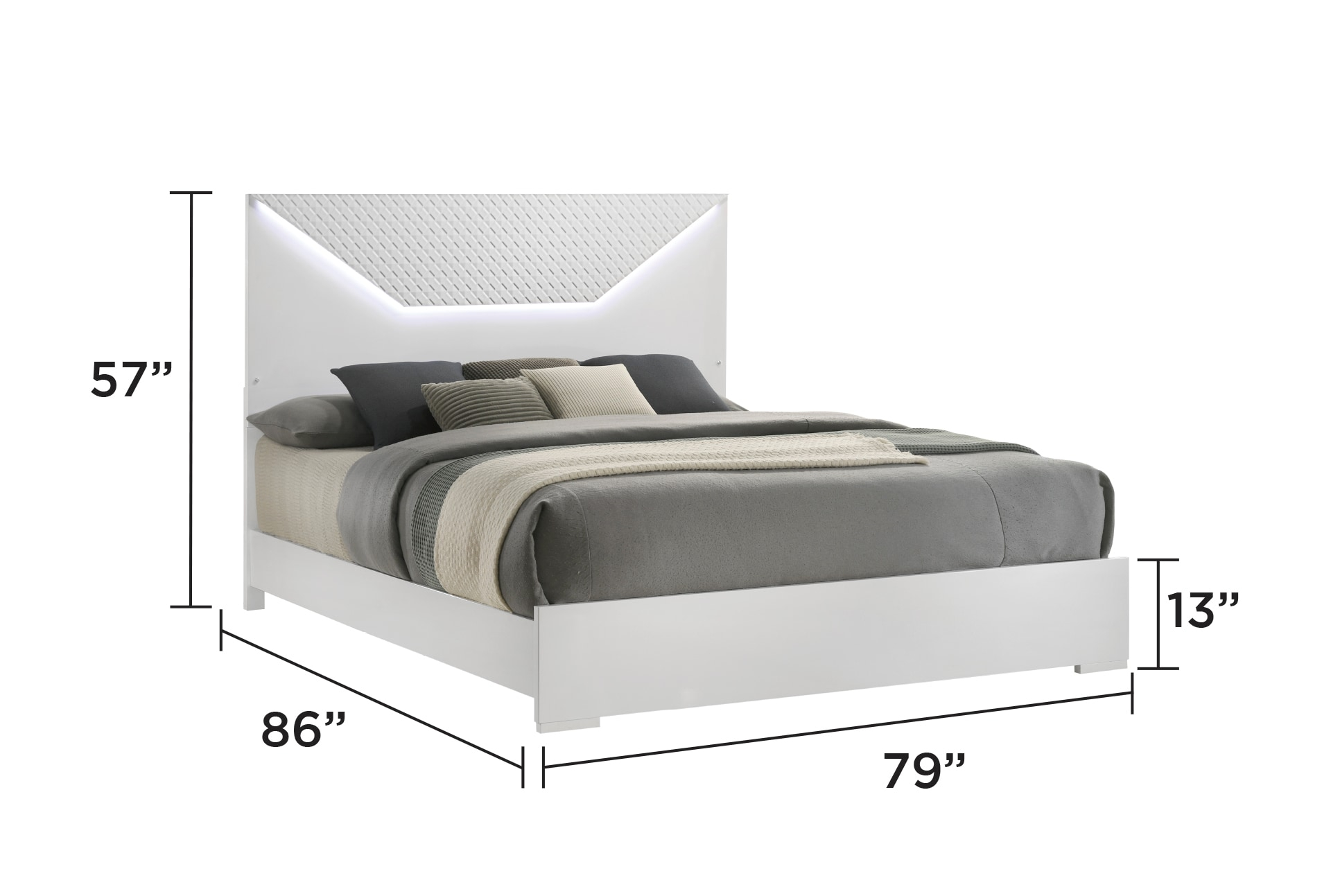 Blanca Modern Style LED King Bed Made With Wood in White
