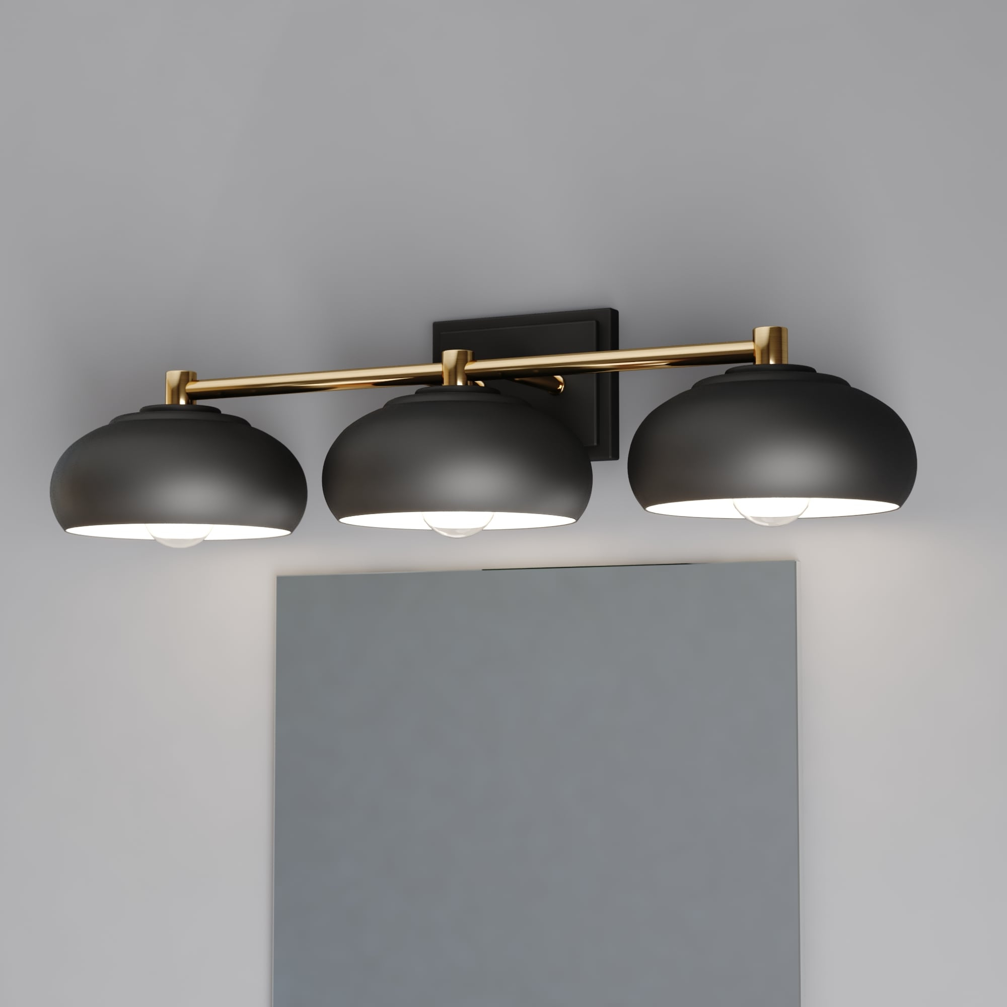 Belmont 3 Light Black and Brass Mid Century Modern Dome Bathroom Vanity Fixture