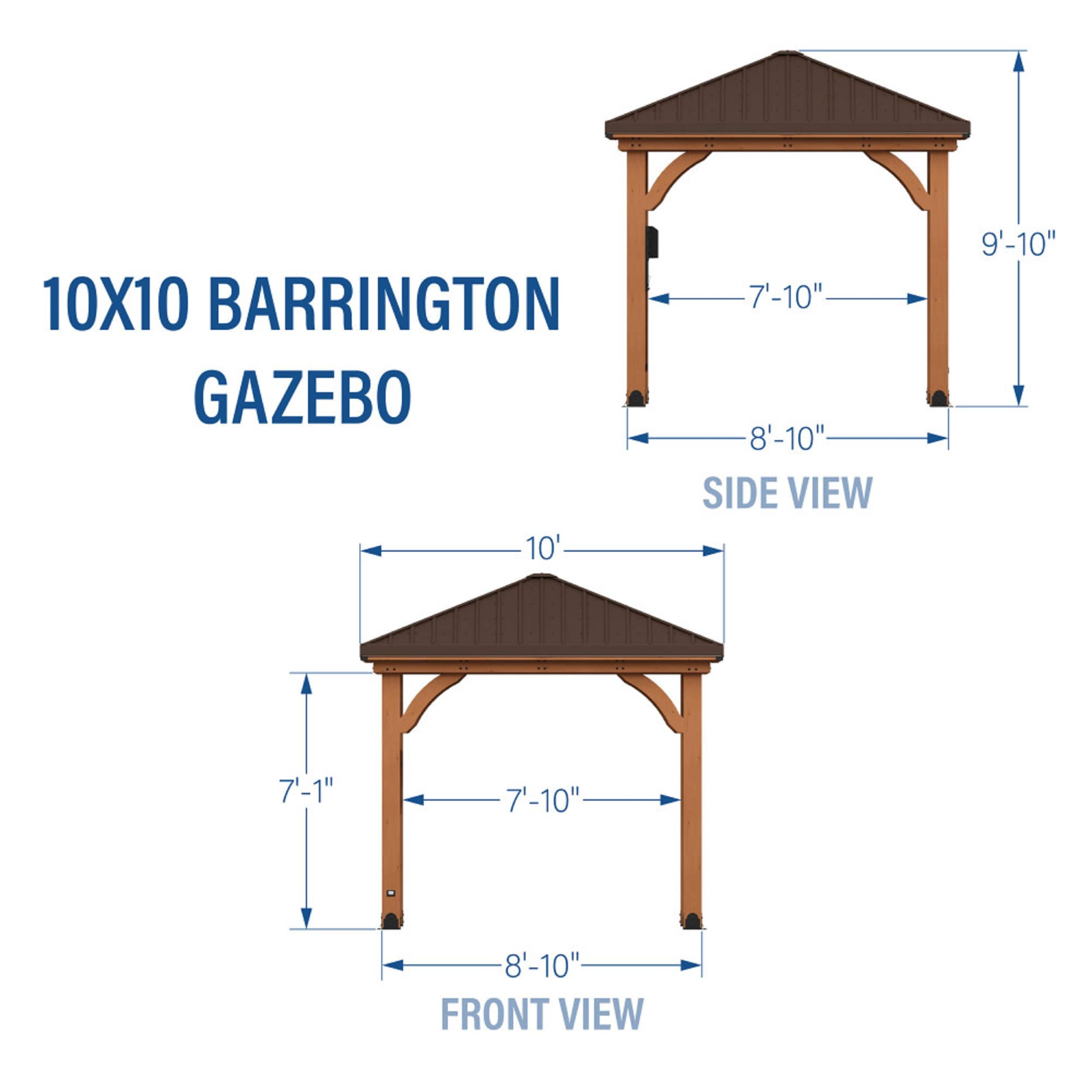 Backyard Discovery Barrington 10' x 10' Cedar Wood Gazebo, Galvanized Steel Roof, PowerPort