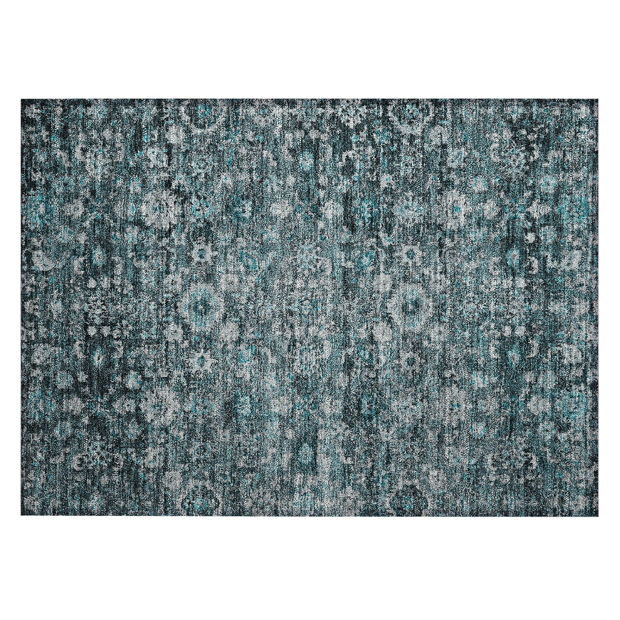 Teal Rectangular Machine-Washable Non-Slip Area Rug